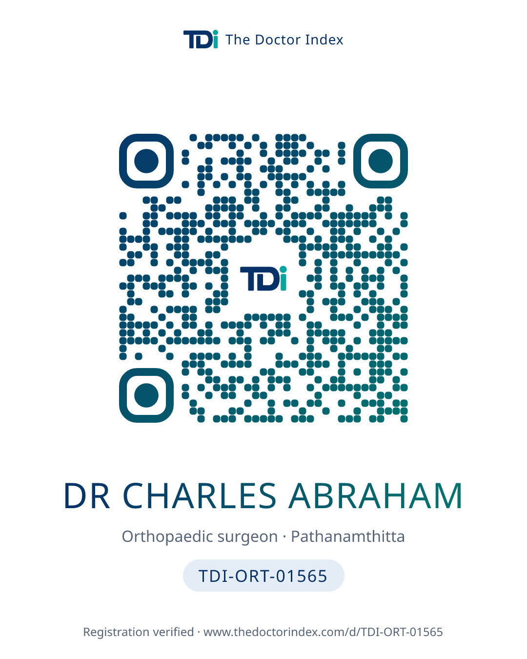 QR card for Dr Charles Abraham, TDI-ORT-01565