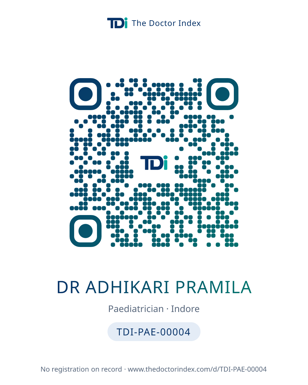 QR card for Dr Adhikari Pramila, TDI-PAE-00004