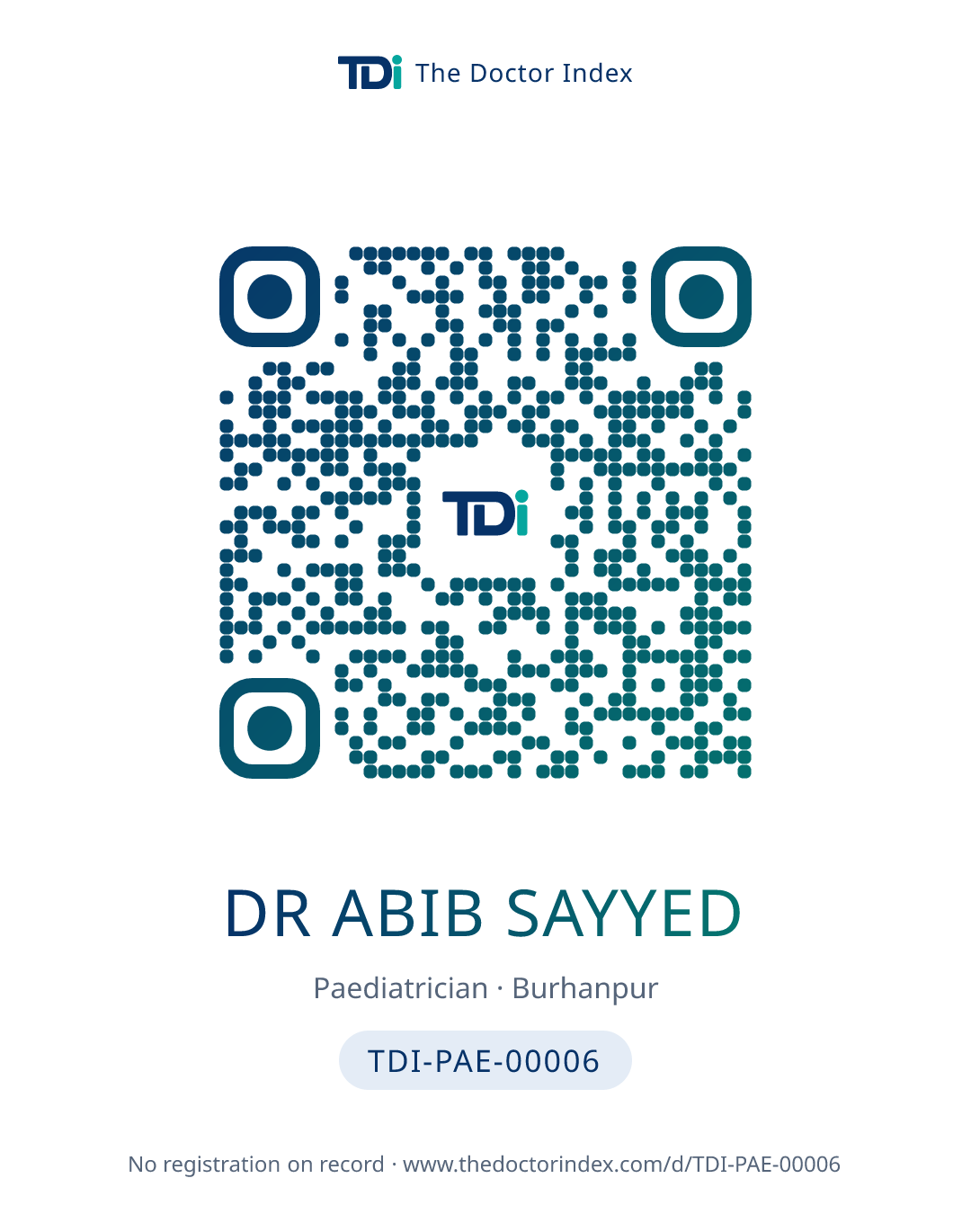 QR card for Dr Abib Sayyed, TDI-PAE-00006