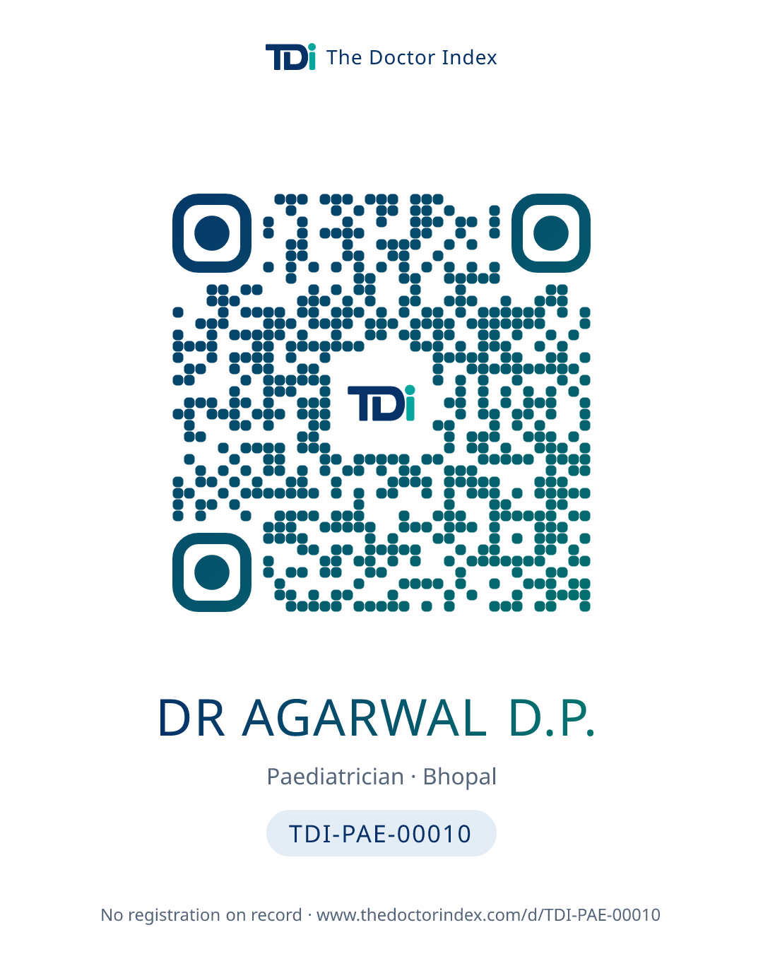 QR card for Dr Agarwal D.P., TDI-PAE-00010