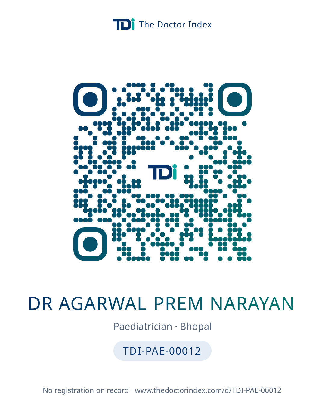 QR card for Dr Agarwal Prem Narayan, TDI-PAE-00012