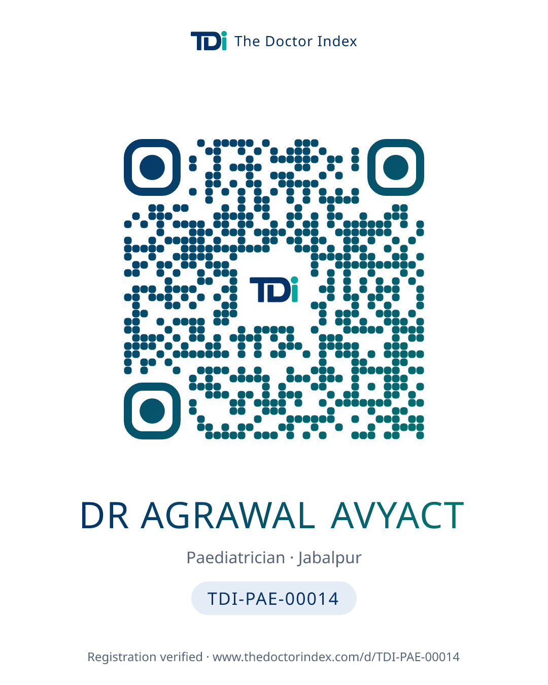QR card for Dr Agrawal Avyact, TDI-PAE-00014