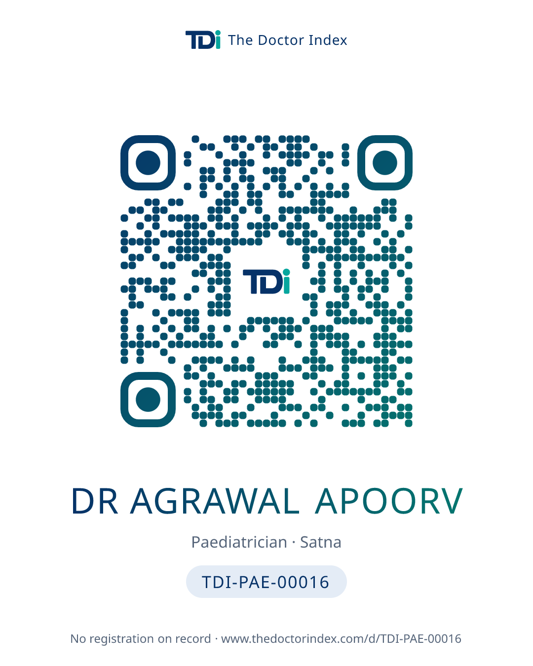QR card for Dr Agrawal Apoorv, TDI-PAE-00016