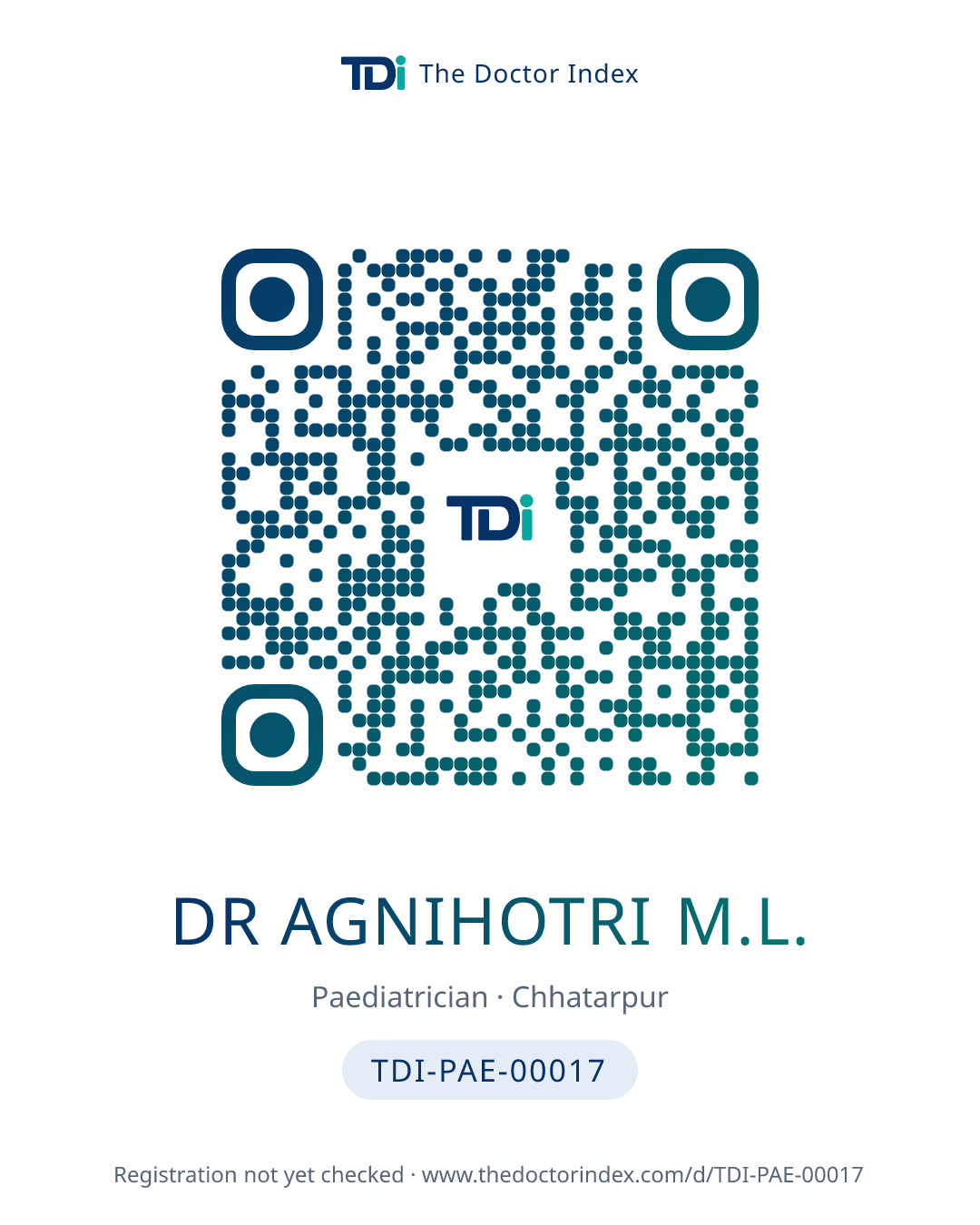 QR card for Dr Agnihotri M.L., TDI-PAE-00017