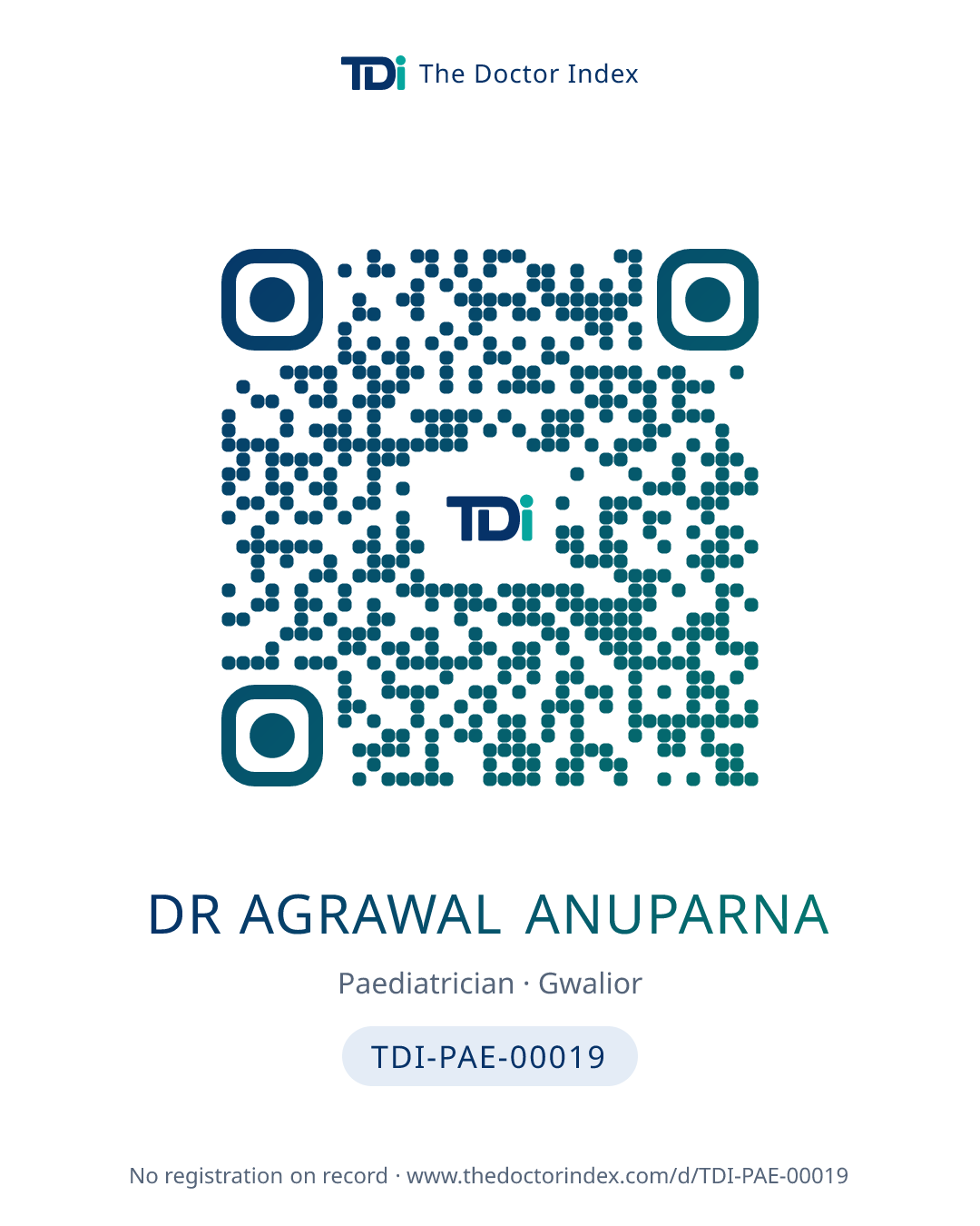 QR card for Dr Agrawal Anuparna, TDI-PAE-00019