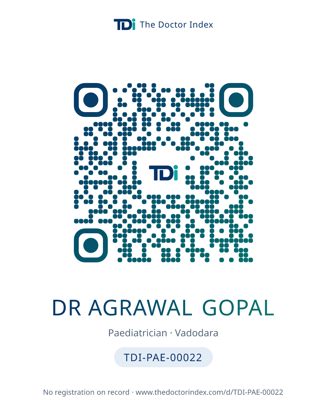 QR card for Dr Agrawal Gopal, TDI-PAE-00022