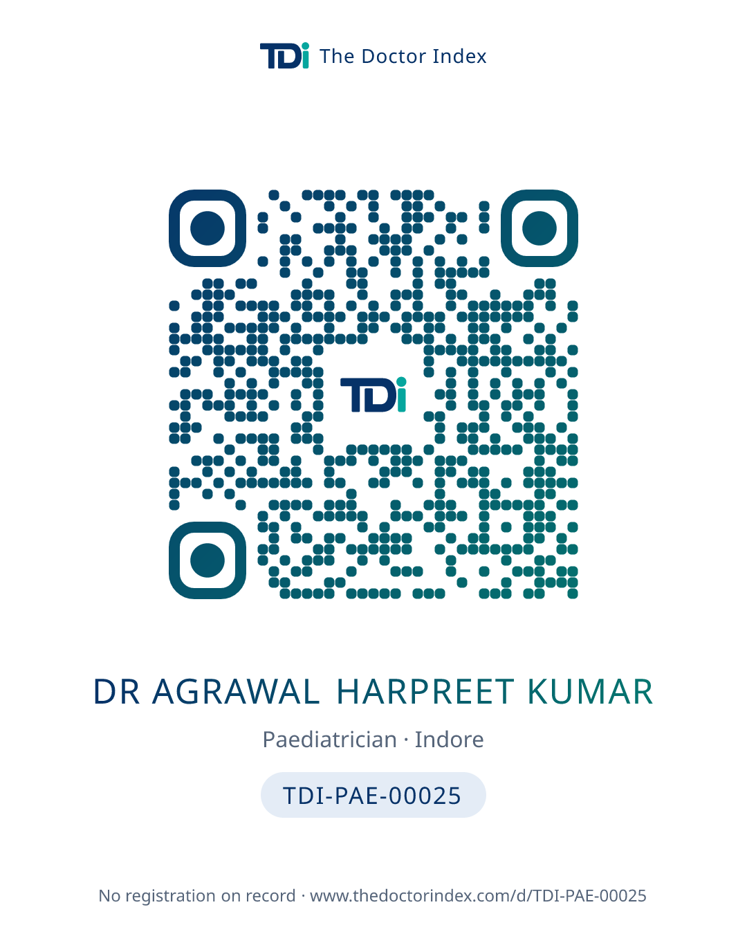 QR card for Dr Agrawal Harpreet Kumar, TDI-PAE-00025