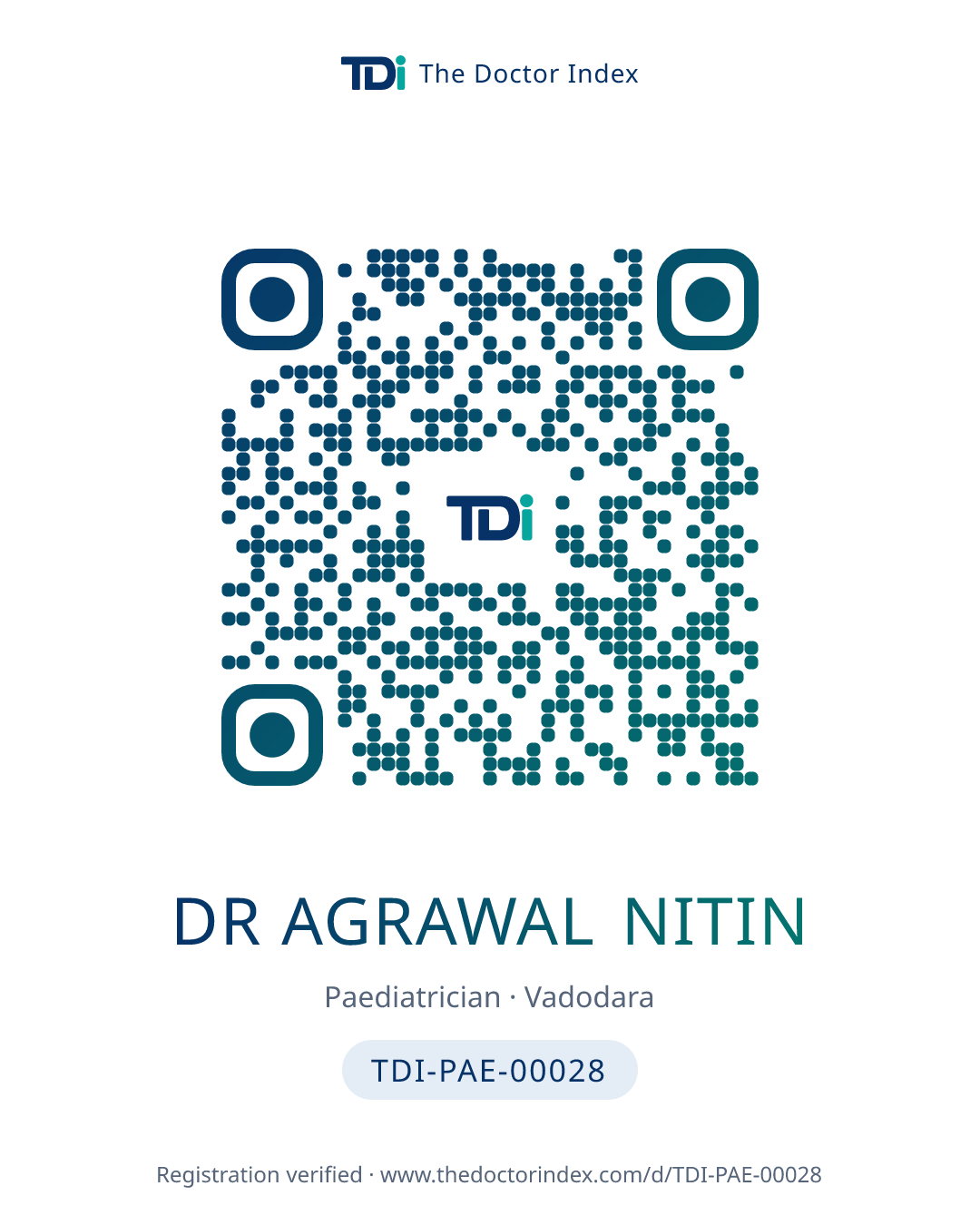 QR card for Dr Agrawal Nitin, TDI-PAE-00028