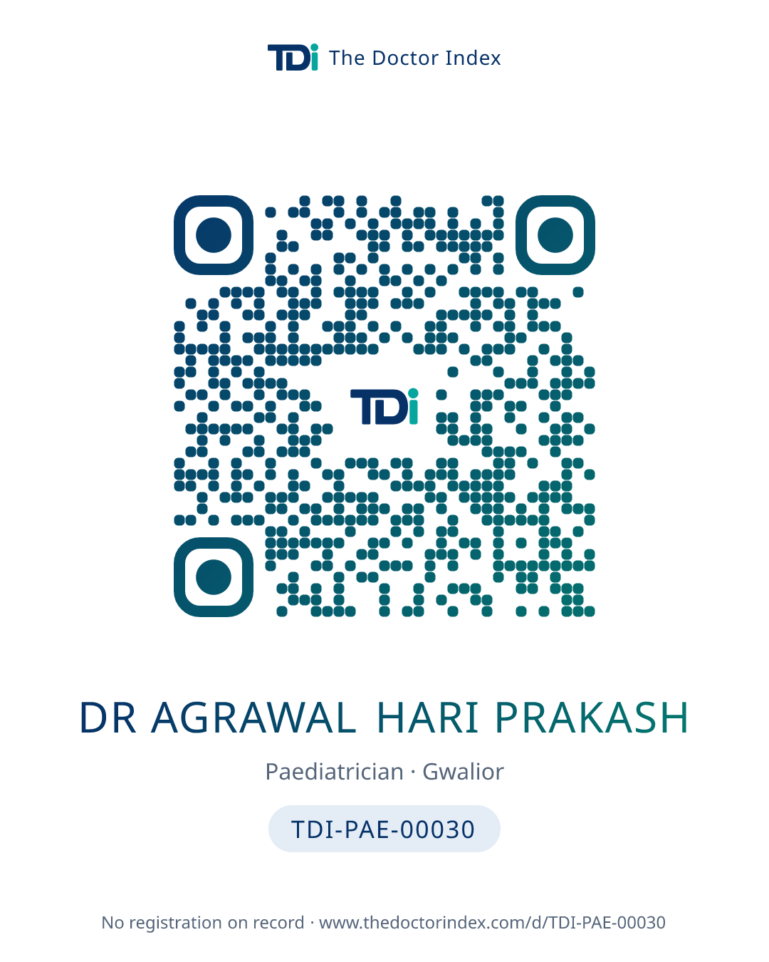 QR card for Dr Agrawal Hari Prakash, TDI-PAE-00030