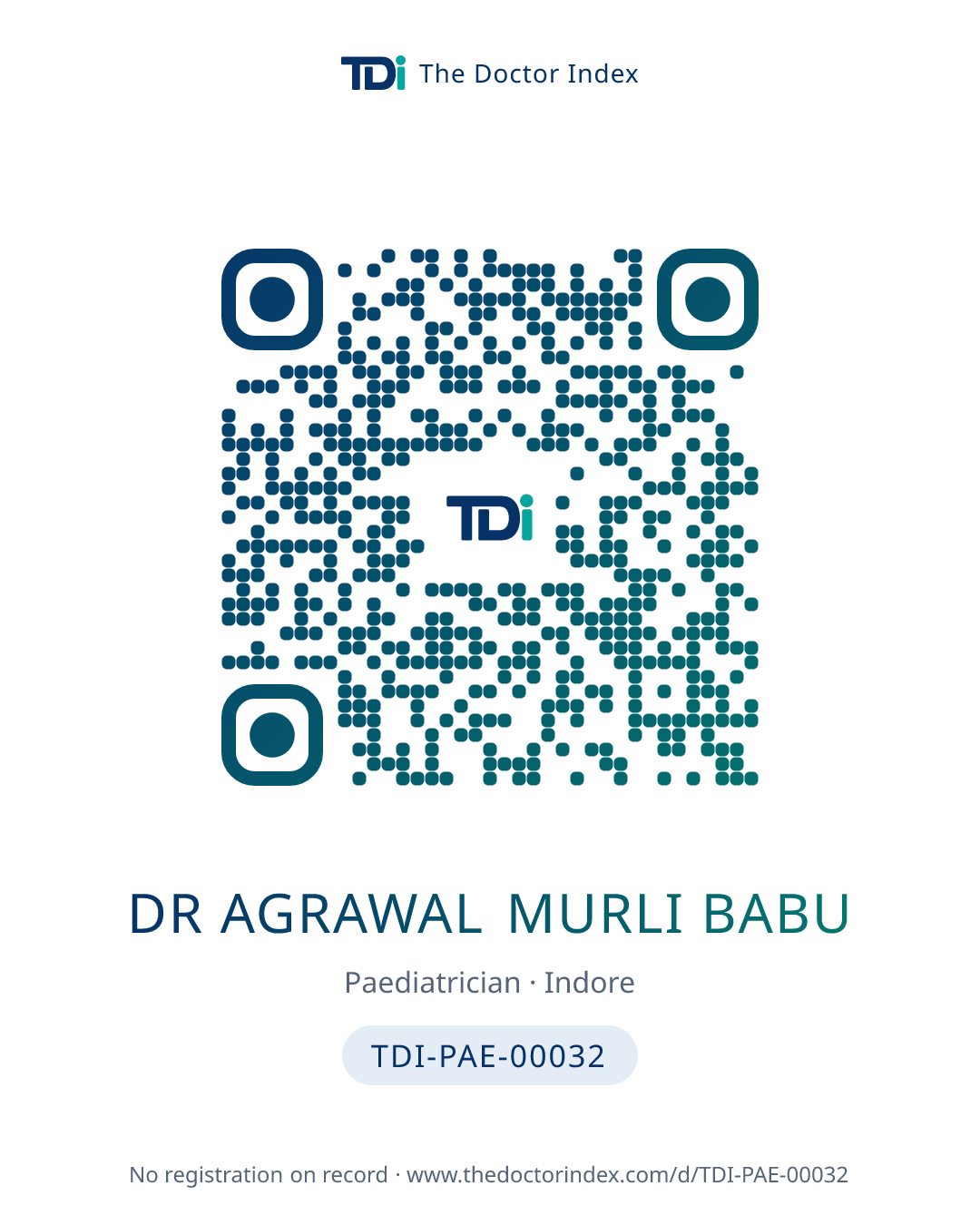 QR card for Dr Agrawal Murli Babu, TDI-PAE-00032