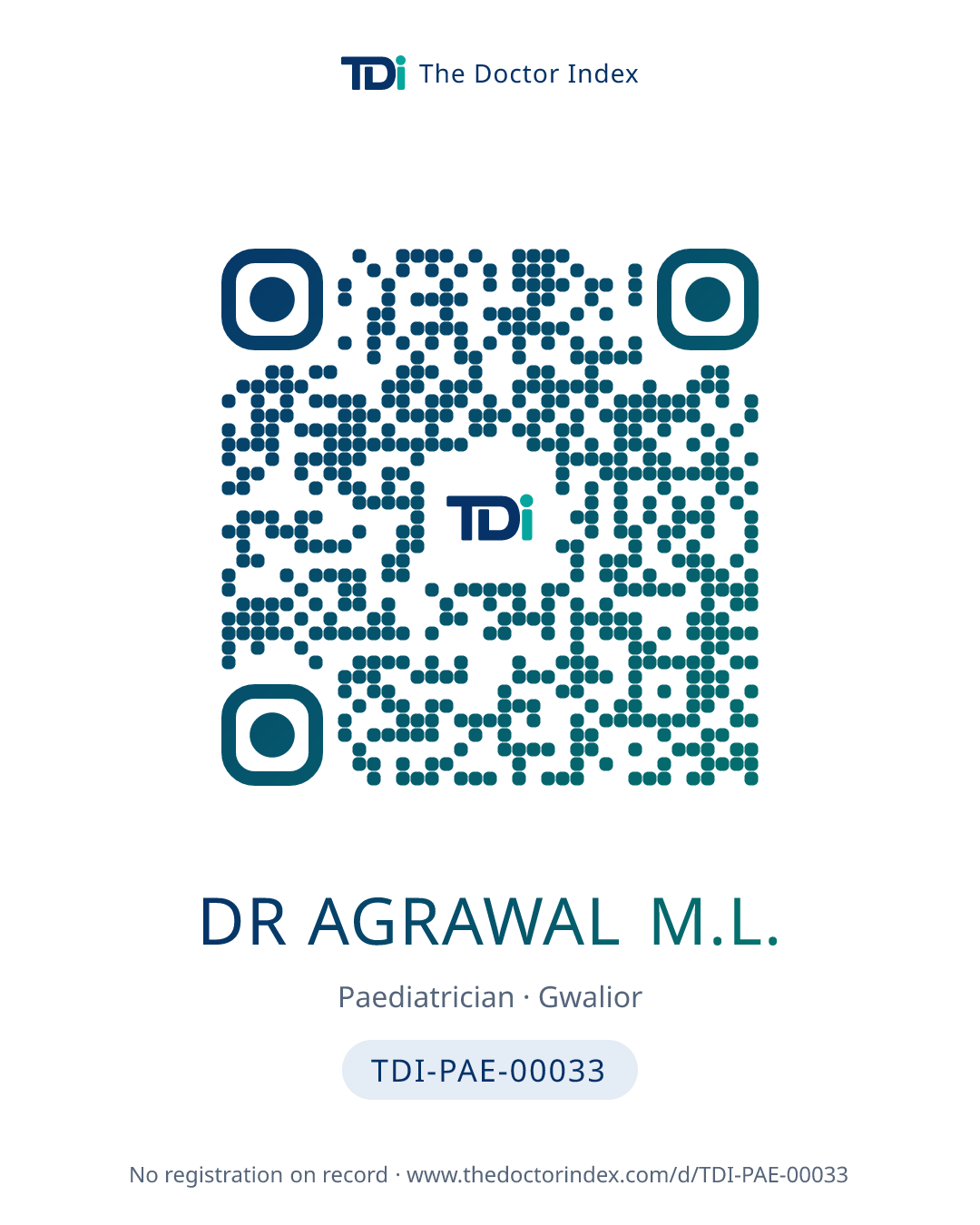 QR card for Dr Agrawal M.L., TDI-PAE-00033