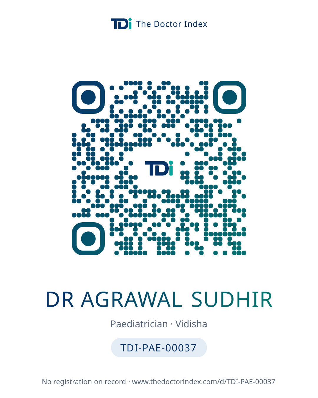 QR card for Dr Agrawal Sudhir, TDI-PAE-00037