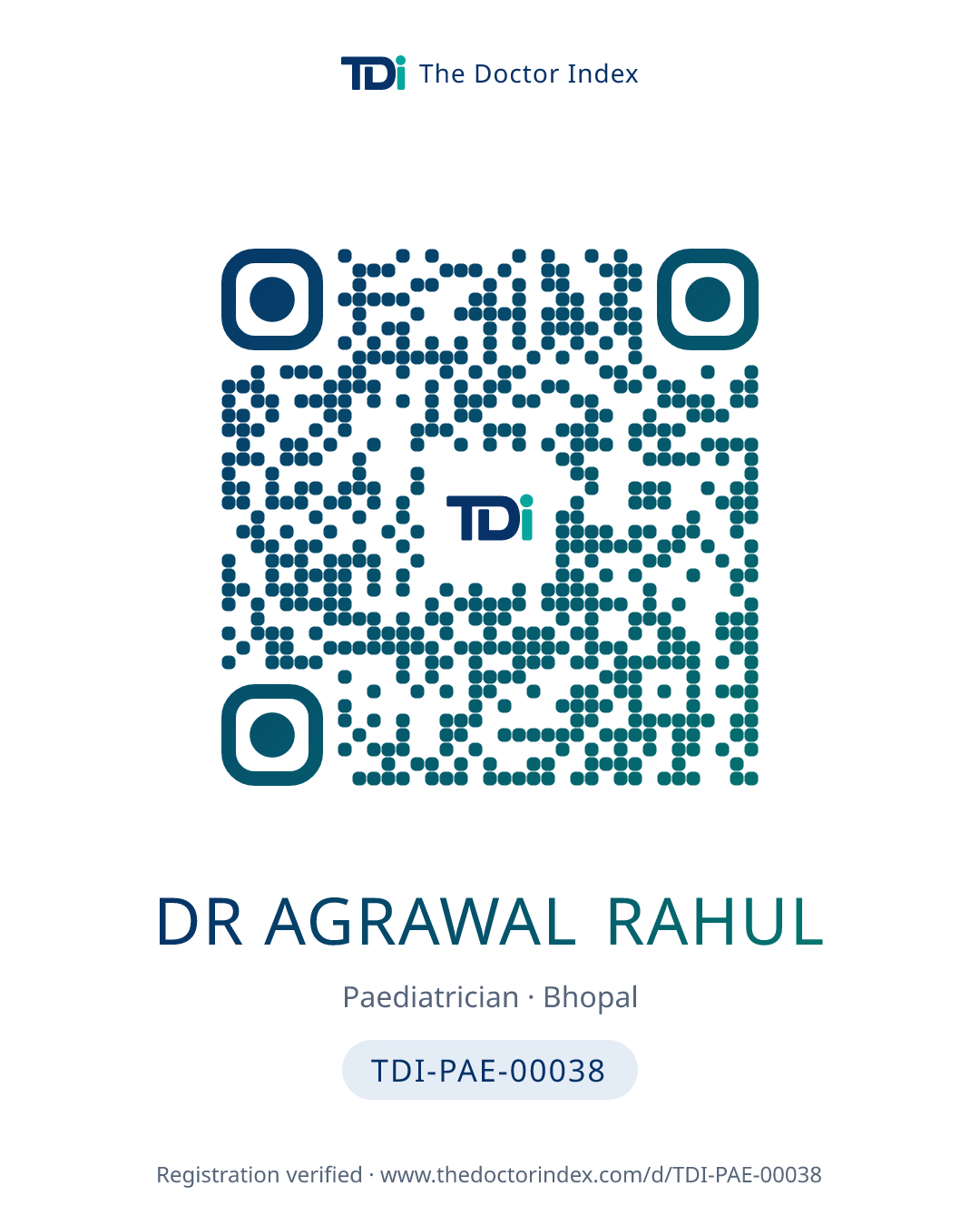 QR card for Dr Agrawal Rahul, TDI-PAE-00038
