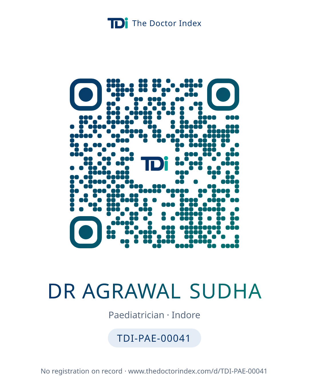 QR card for Dr Agrawal Sudha, TDI-PAE-00041
