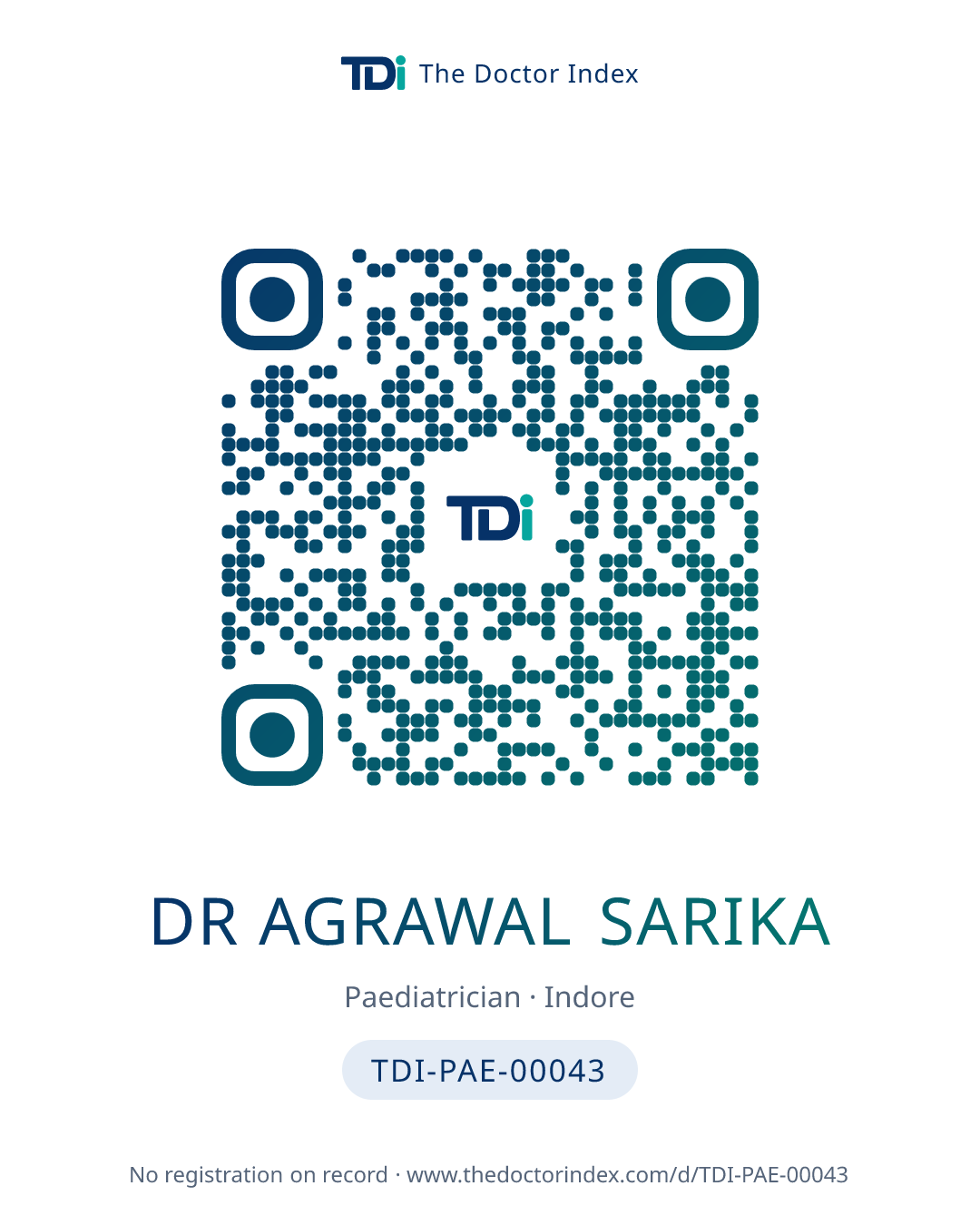 QR card for Dr Agrawal Sarika, TDI-PAE-00043