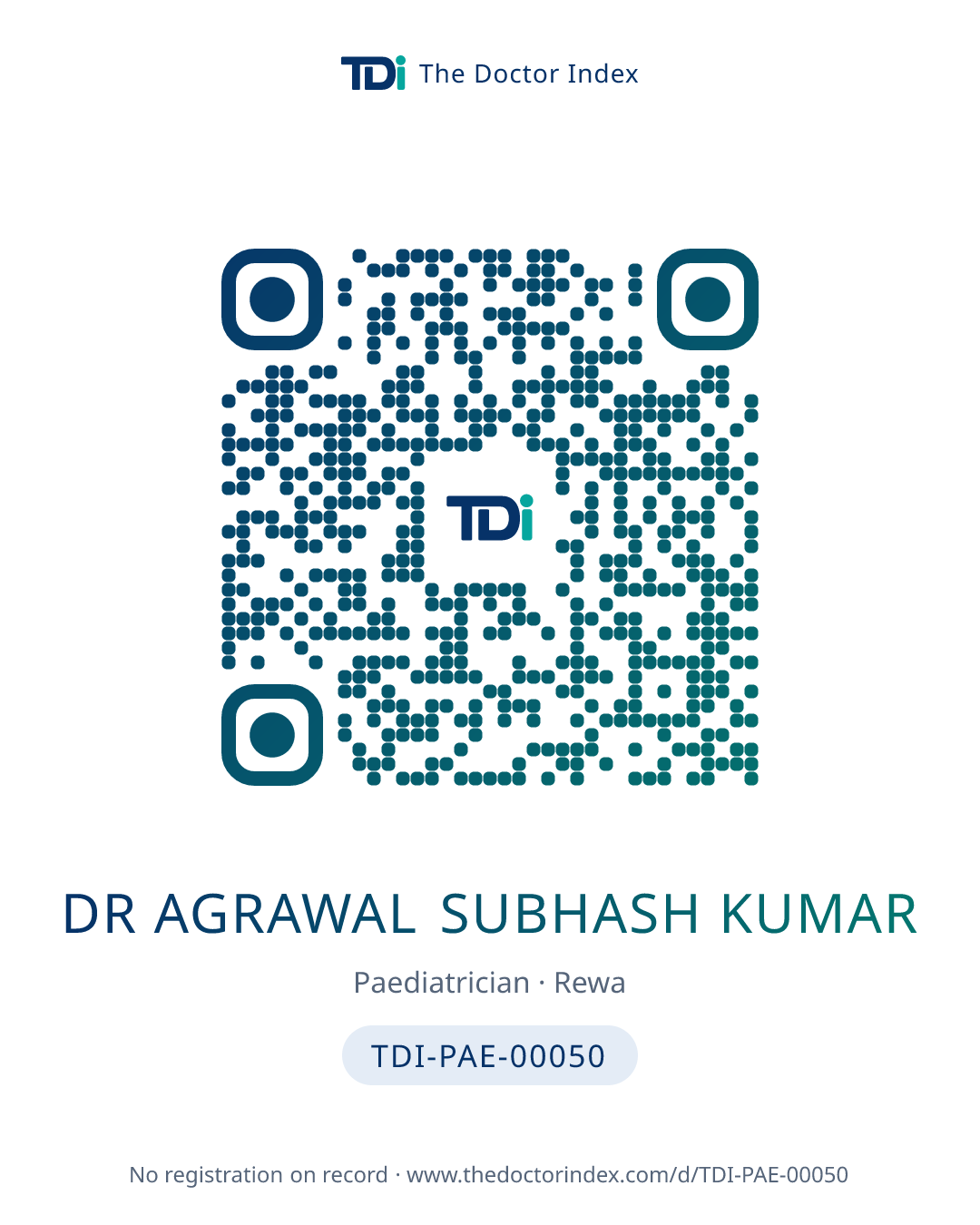 QR card for Dr Agrawal Subhash Kumar, TDI-PAE-00050