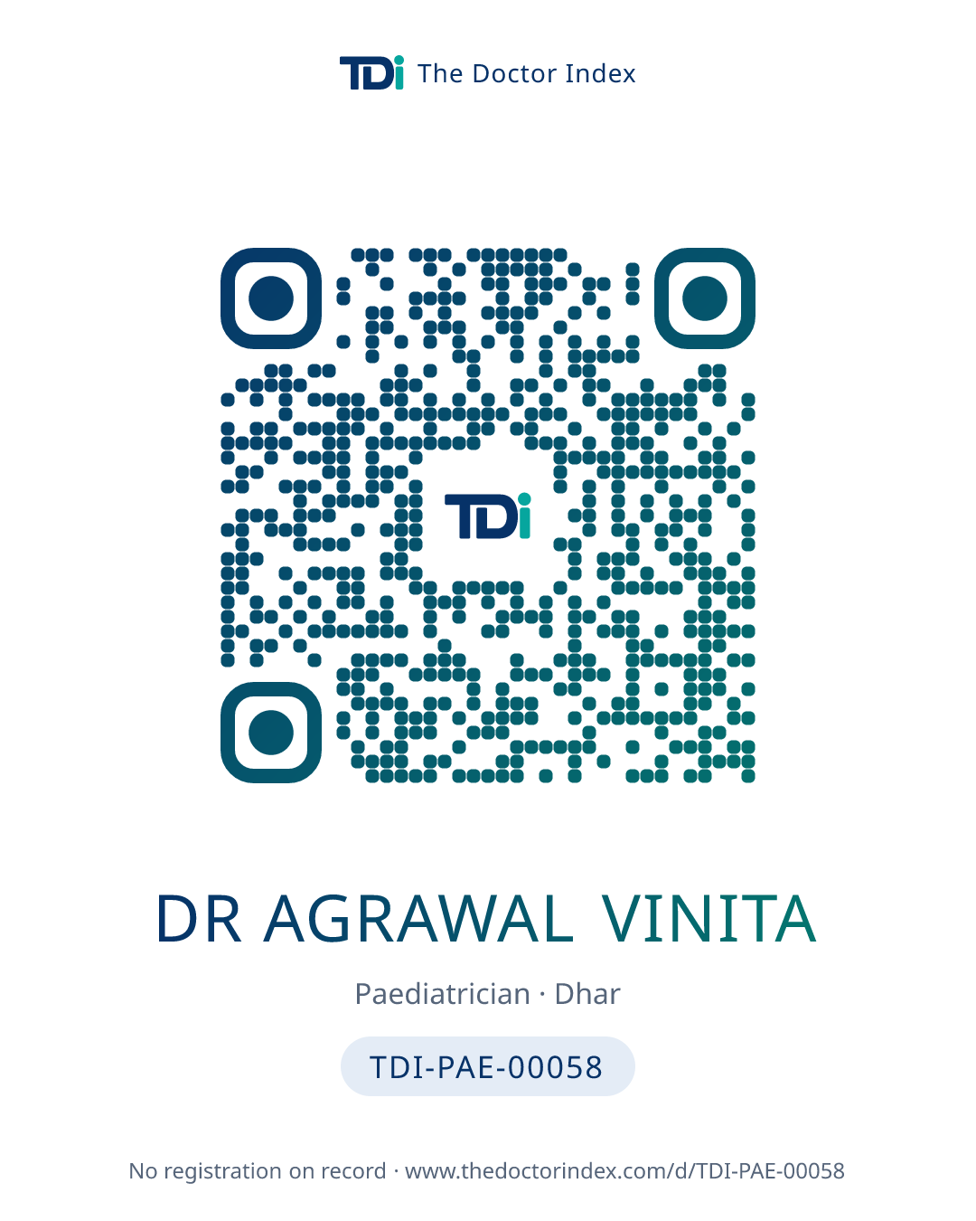 QR card for Dr Agrawal Vinita, TDI-PAE-00058