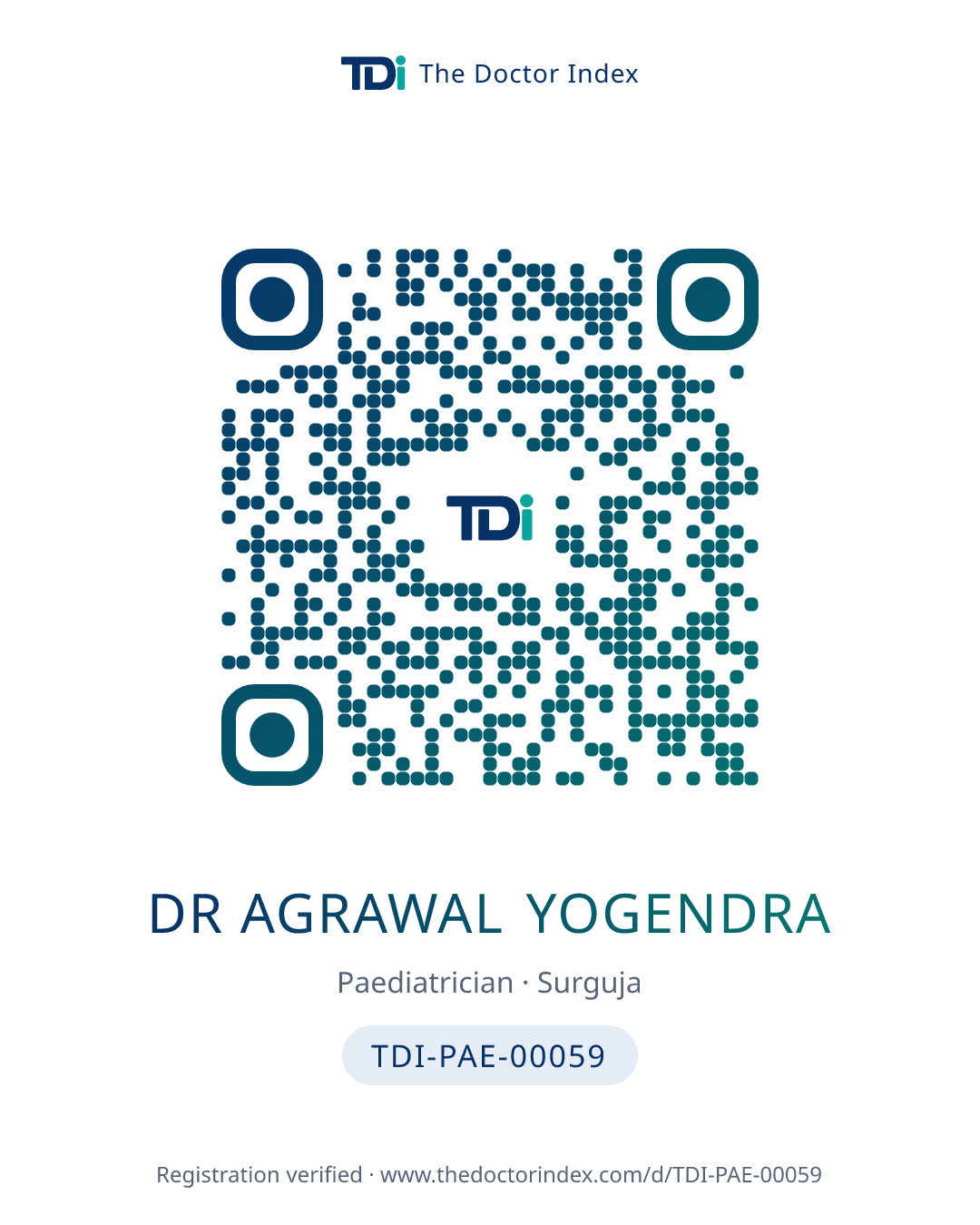 QR card for Dr Agrawal Yogendra, TDI-PAE-00059