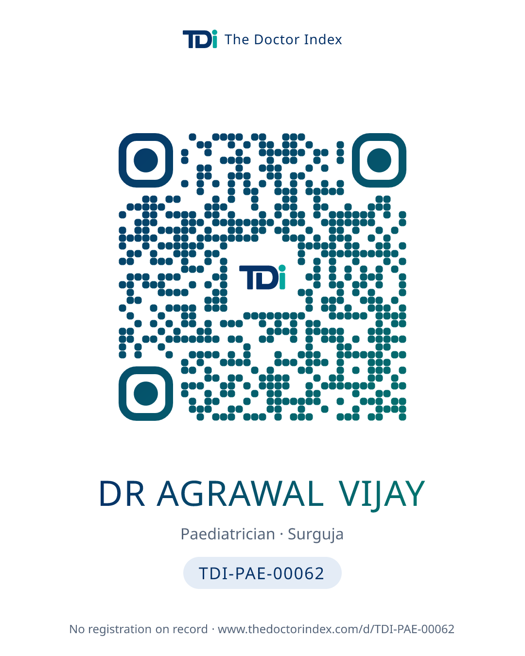 QR card for Dr Agrawal Vijay, TDI-PAE-00062