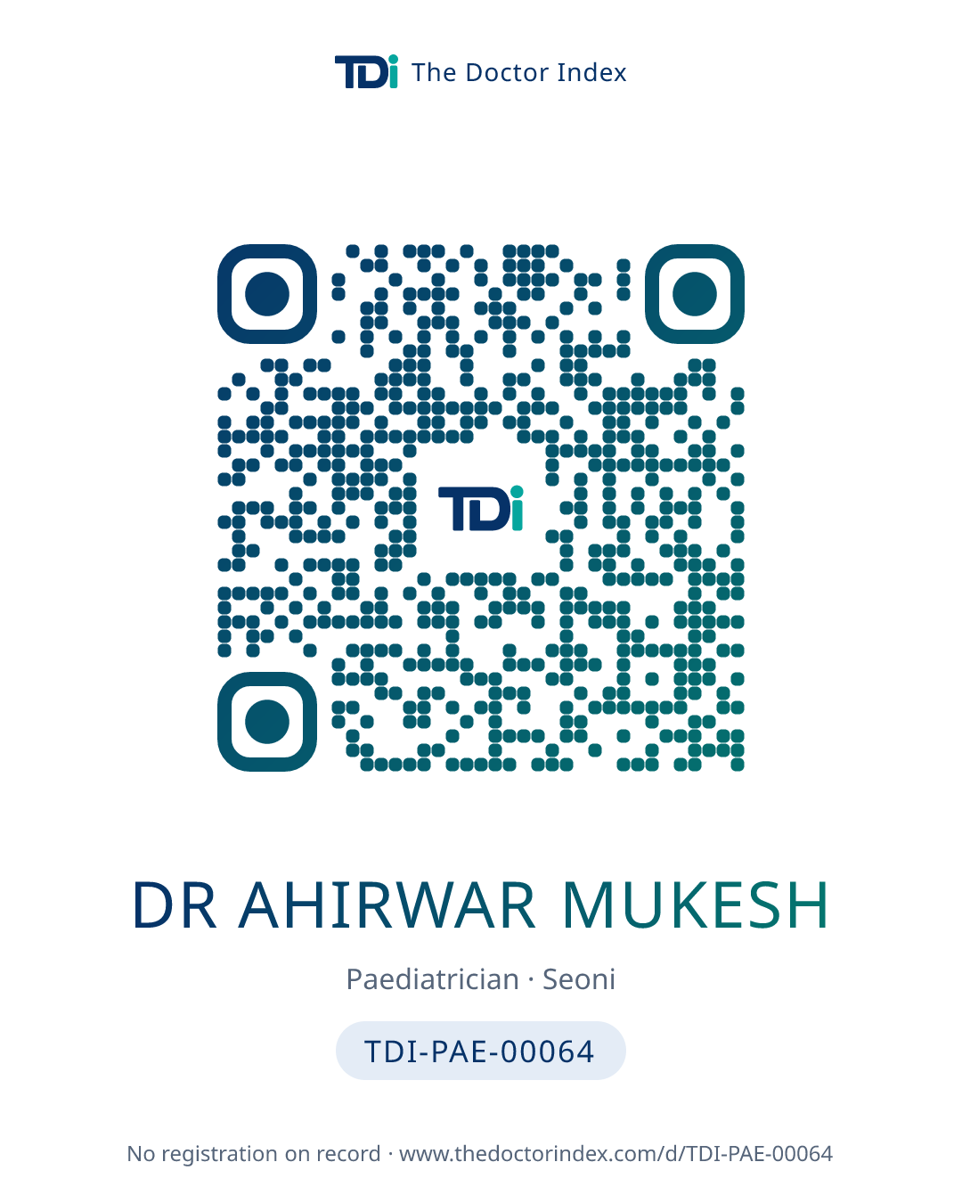 QR card for Dr Ahirwar Mukesh, TDI-PAE-00064