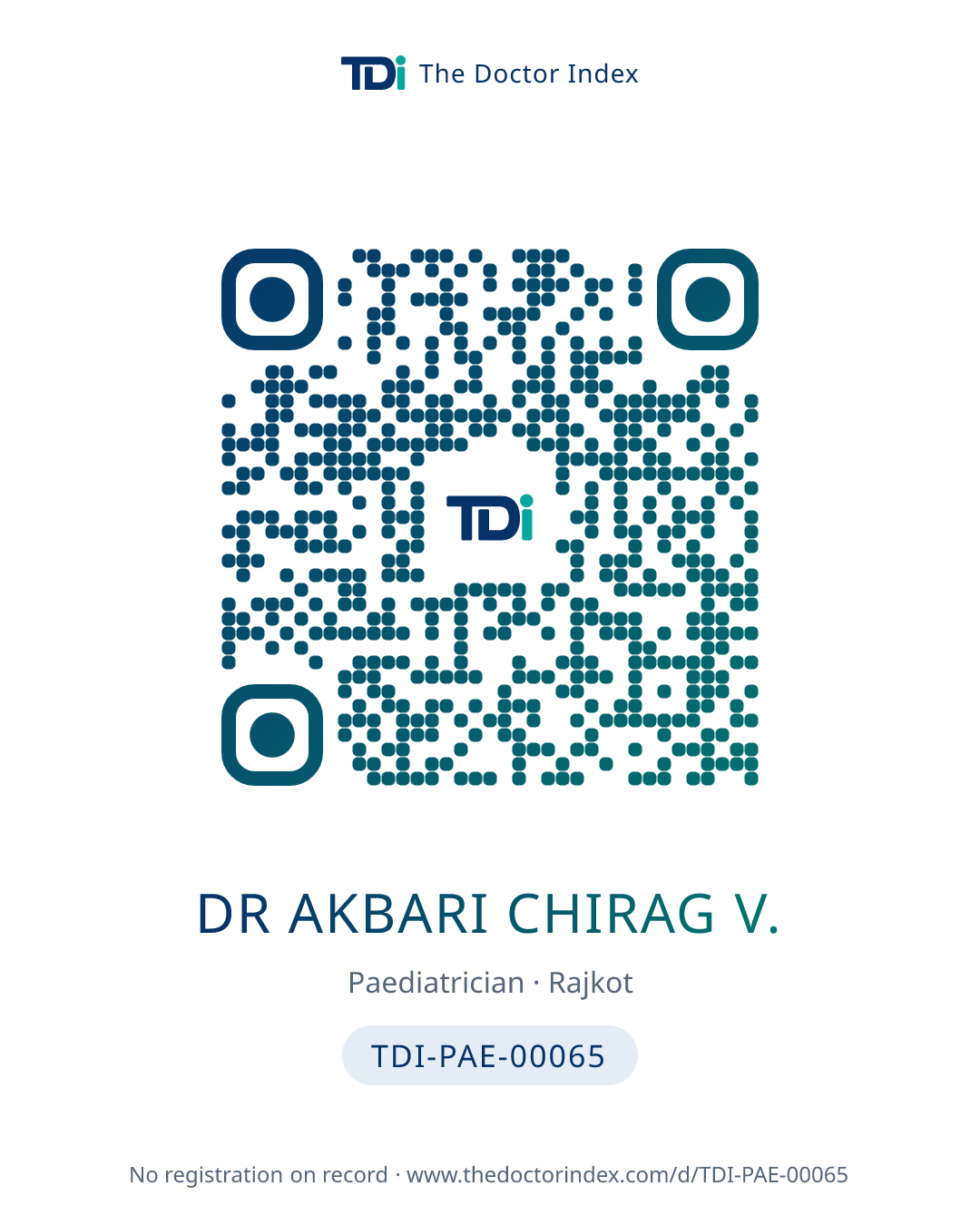 QR card for Dr Akbari Chirag V., TDI-PAE-00065
