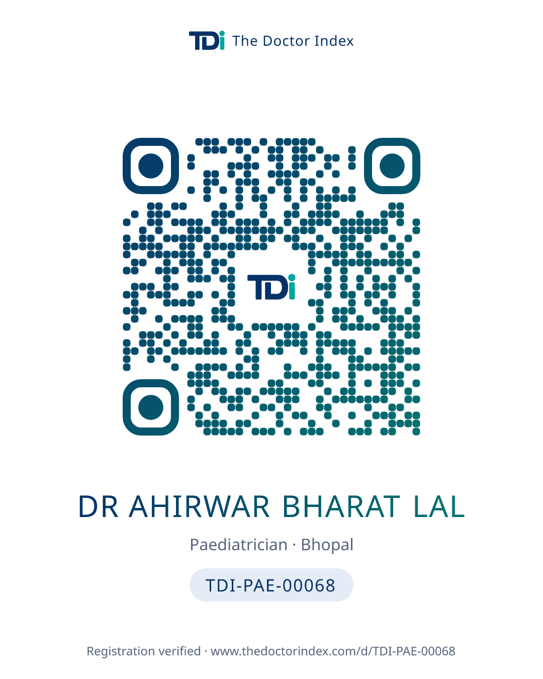 QR card for Dr Ahirwar Bharat Lal, TDI-PAE-00068