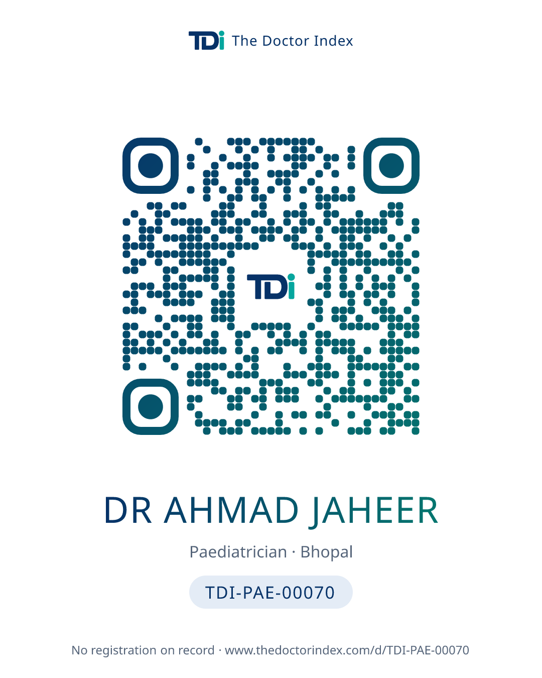 QR card for Dr Ahmad Jaheer, TDI-PAE-00070