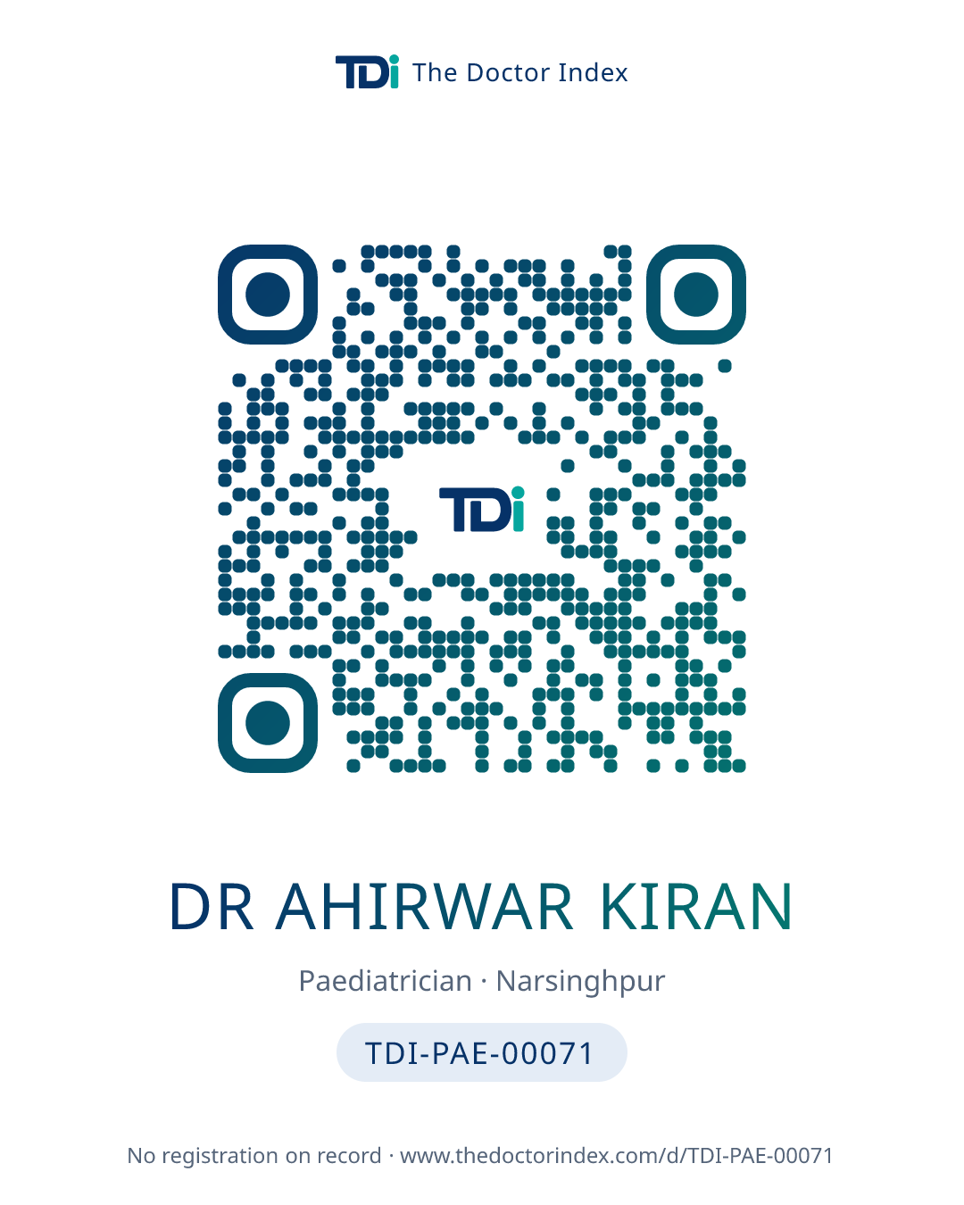QR card for Dr Ahirwar Kiran, TDI-PAE-00071
