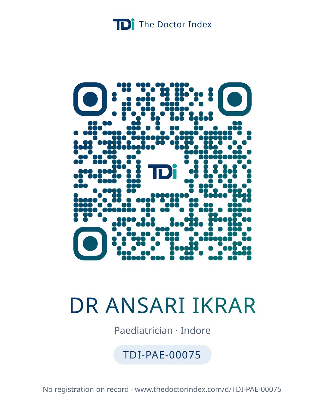 QR card for Dr Ansari Ikrar, TDI-PAE-00075