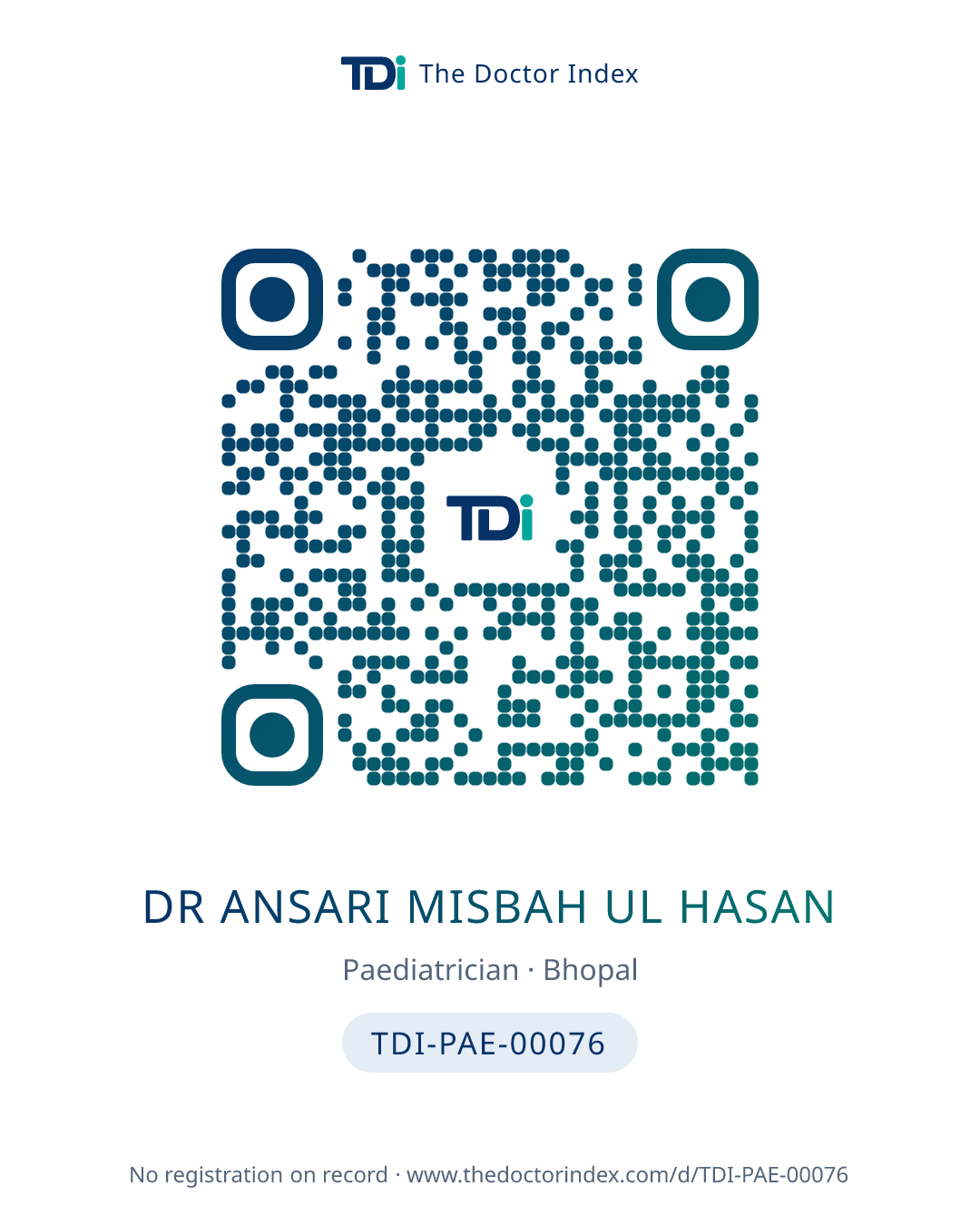 QR card for Dr Ansari Misbah Ul Hasan, TDI-PAE-00076