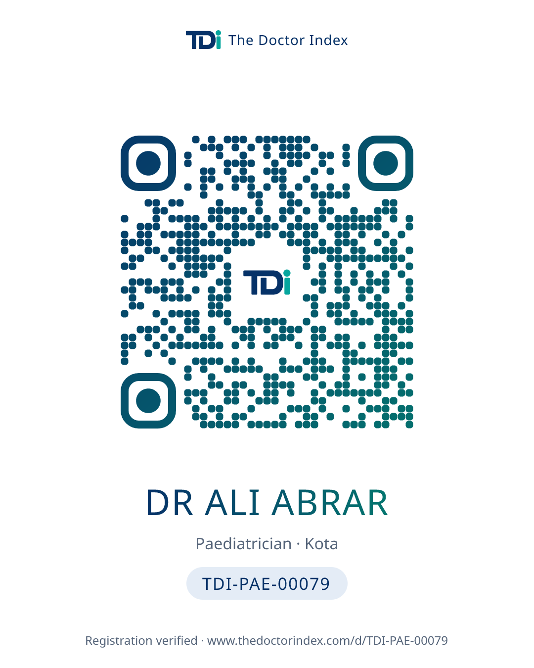 QR card for Dr Ali Abrar, TDI-PAE-00079