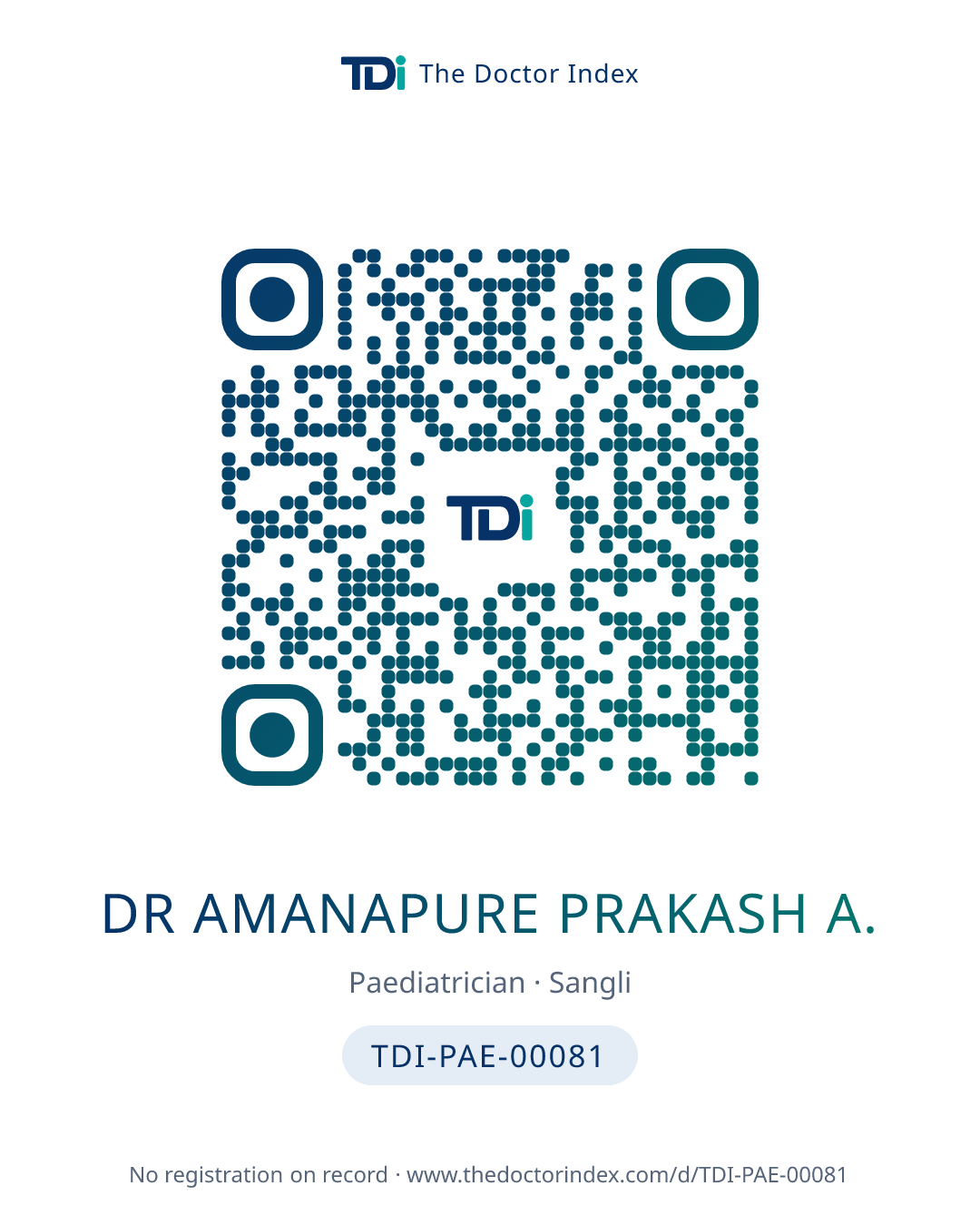 QR card for Dr Amanapure Prakash A., TDI-PAE-00081