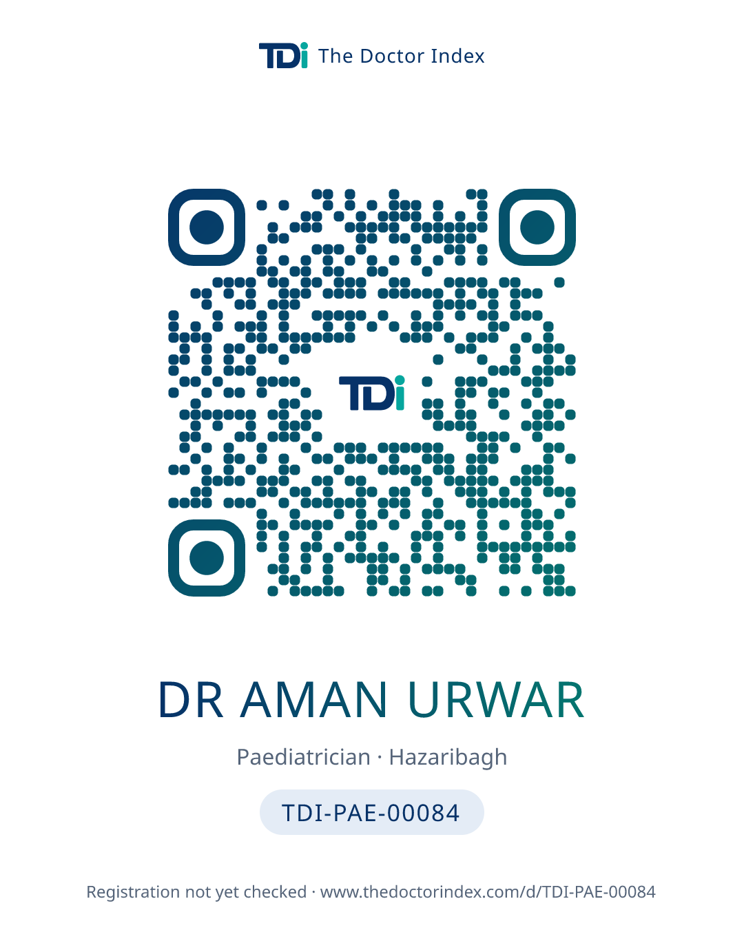 QR card for Dr Aman Urwar, TDI-PAE-00084