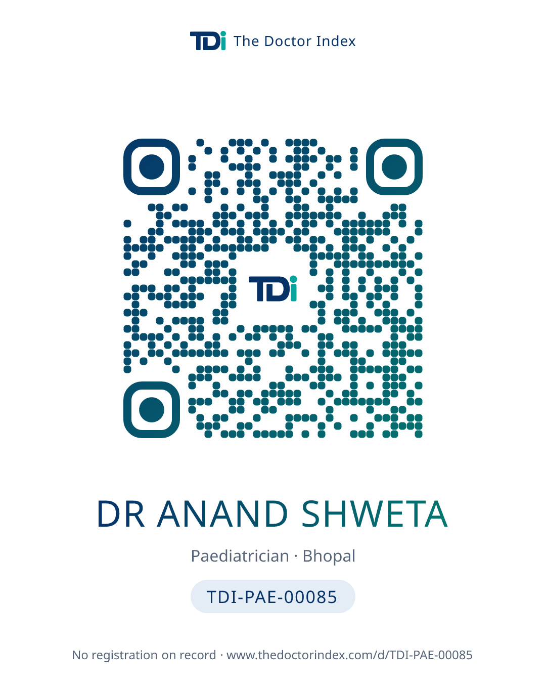 QR card for Dr Anand Shweta, TDI-PAE-00085
