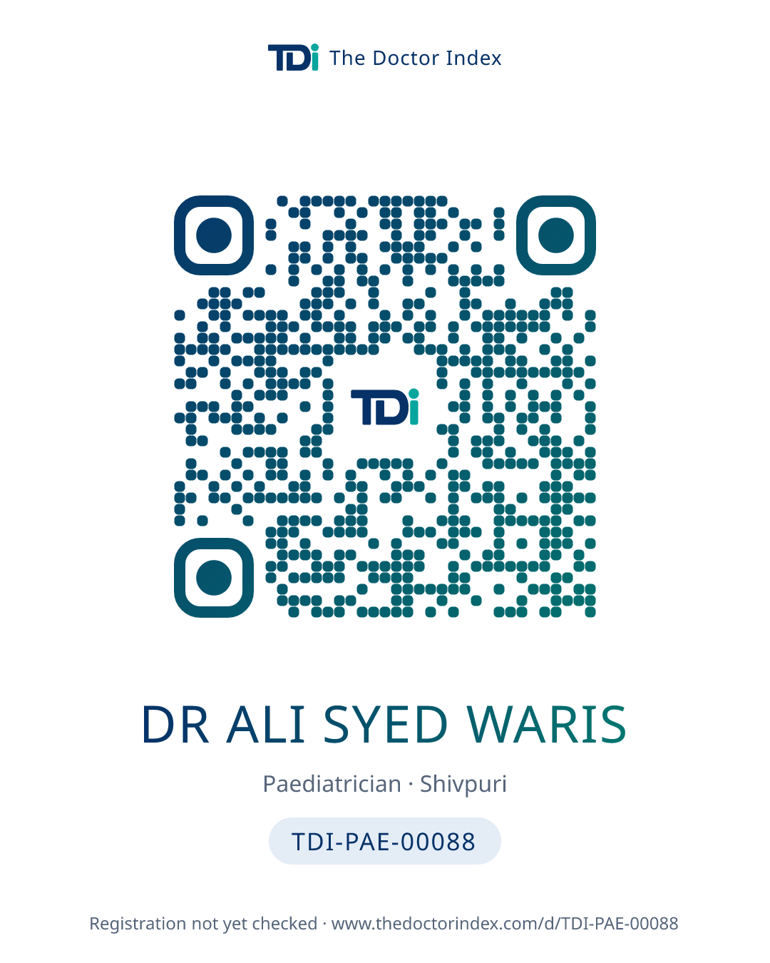 QR card for Dr Ali Syed Waris, TDI-PAE-00088