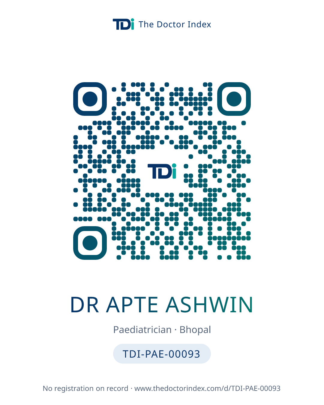 QR card for Dr Apte Ashwin, TDI-PAE-00093