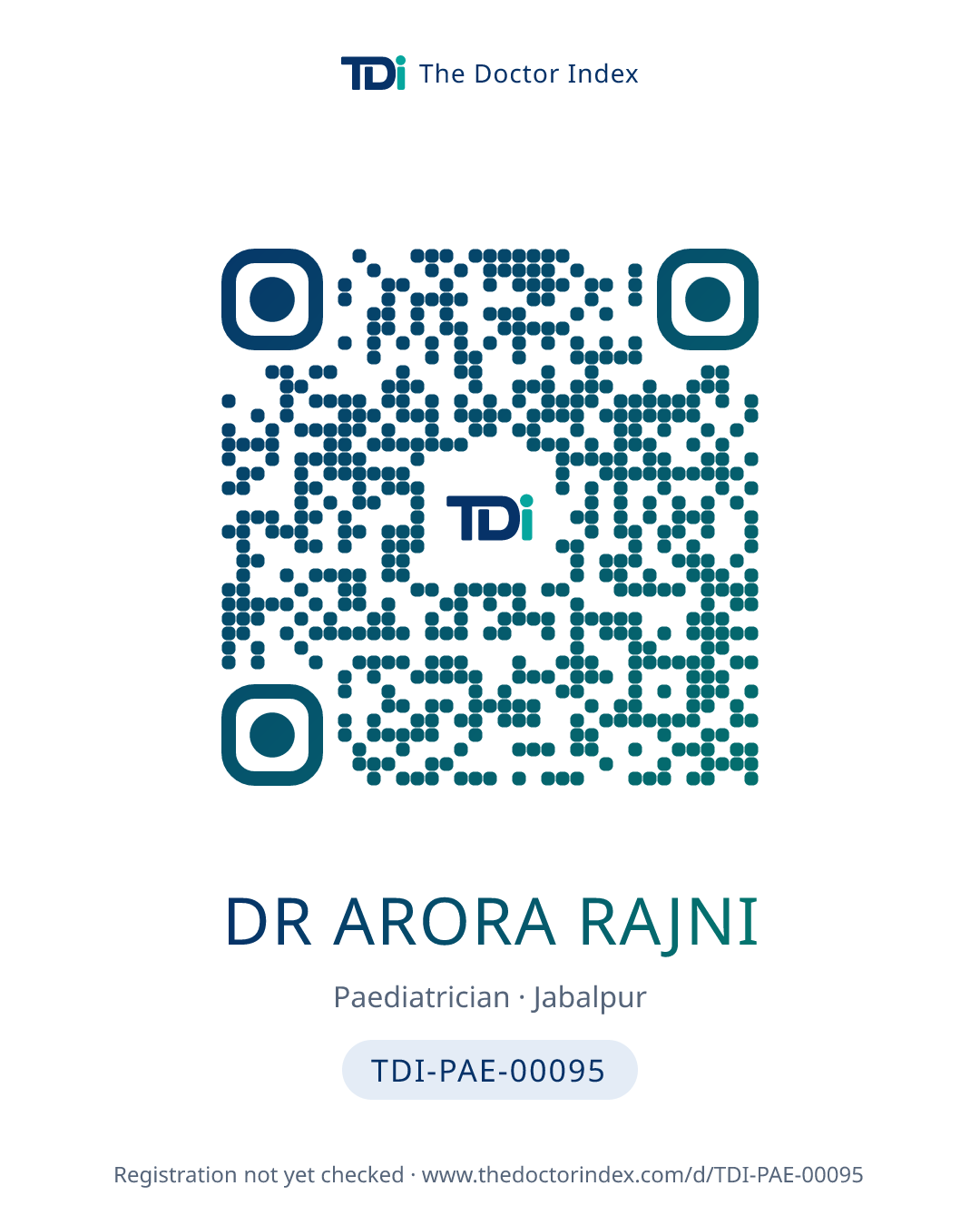 QR card for Dr Arora Rajni, TDI-PAE-00095