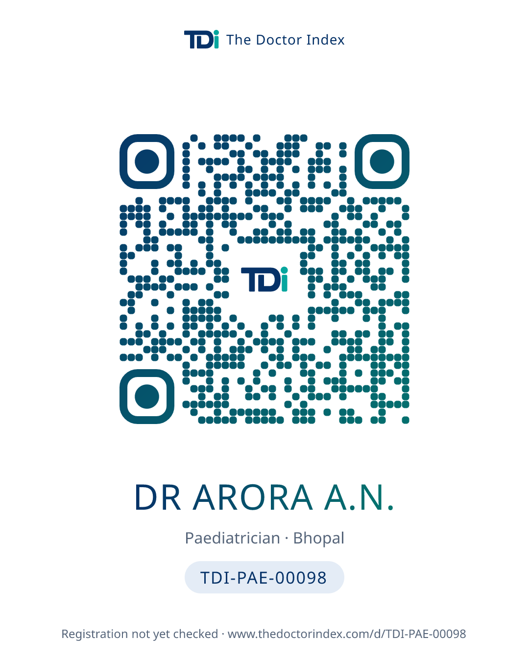QR card for Dr Arora A.N., TDI-PAE-00098