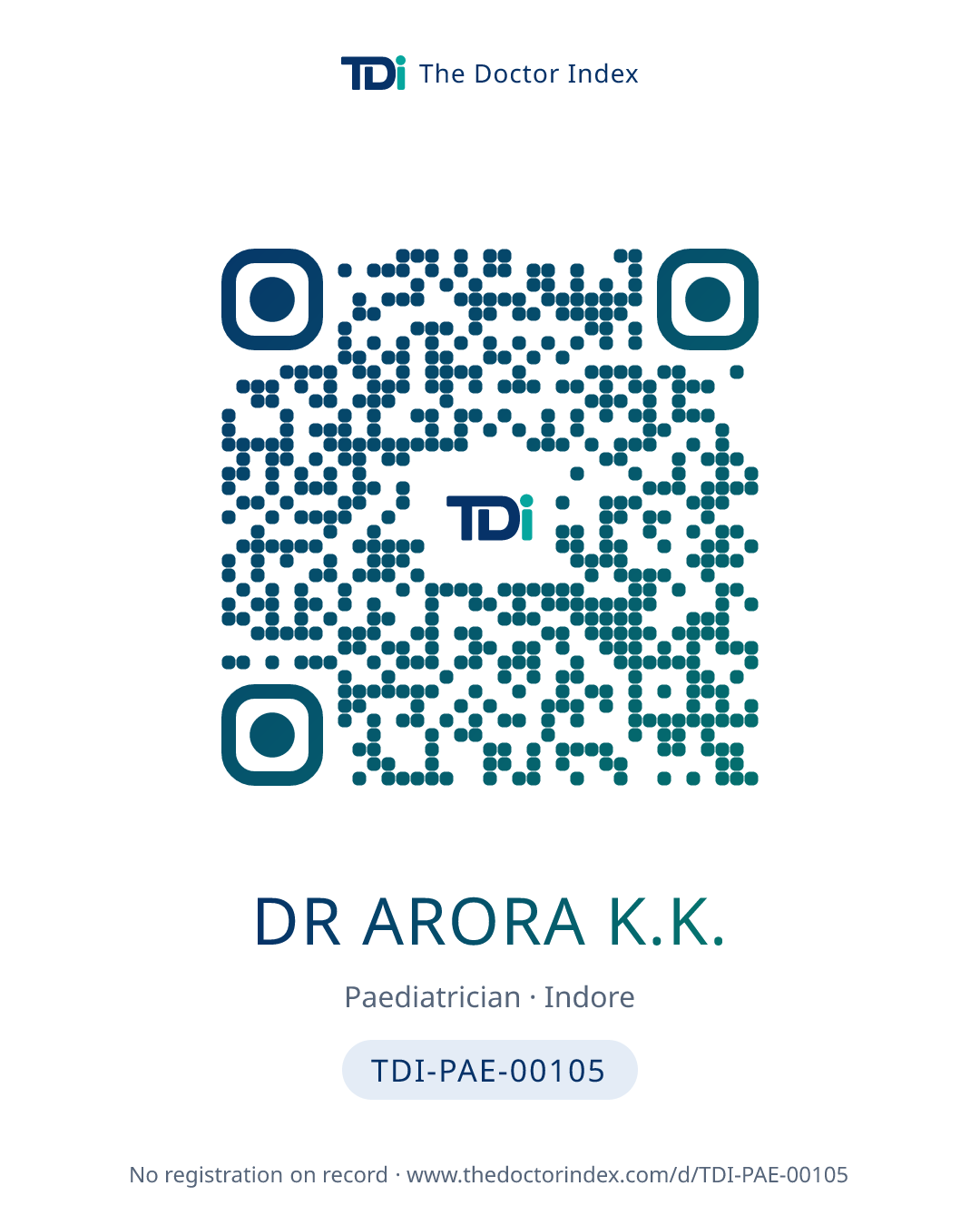 QR card for Dr Arora K.K., TDI-PAE-00105
