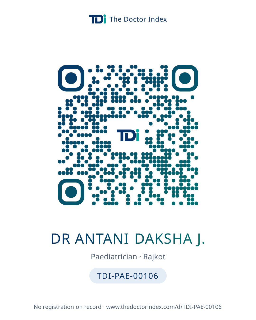 QR card for Dr Antani Daksha J., TDI-PAE-00106