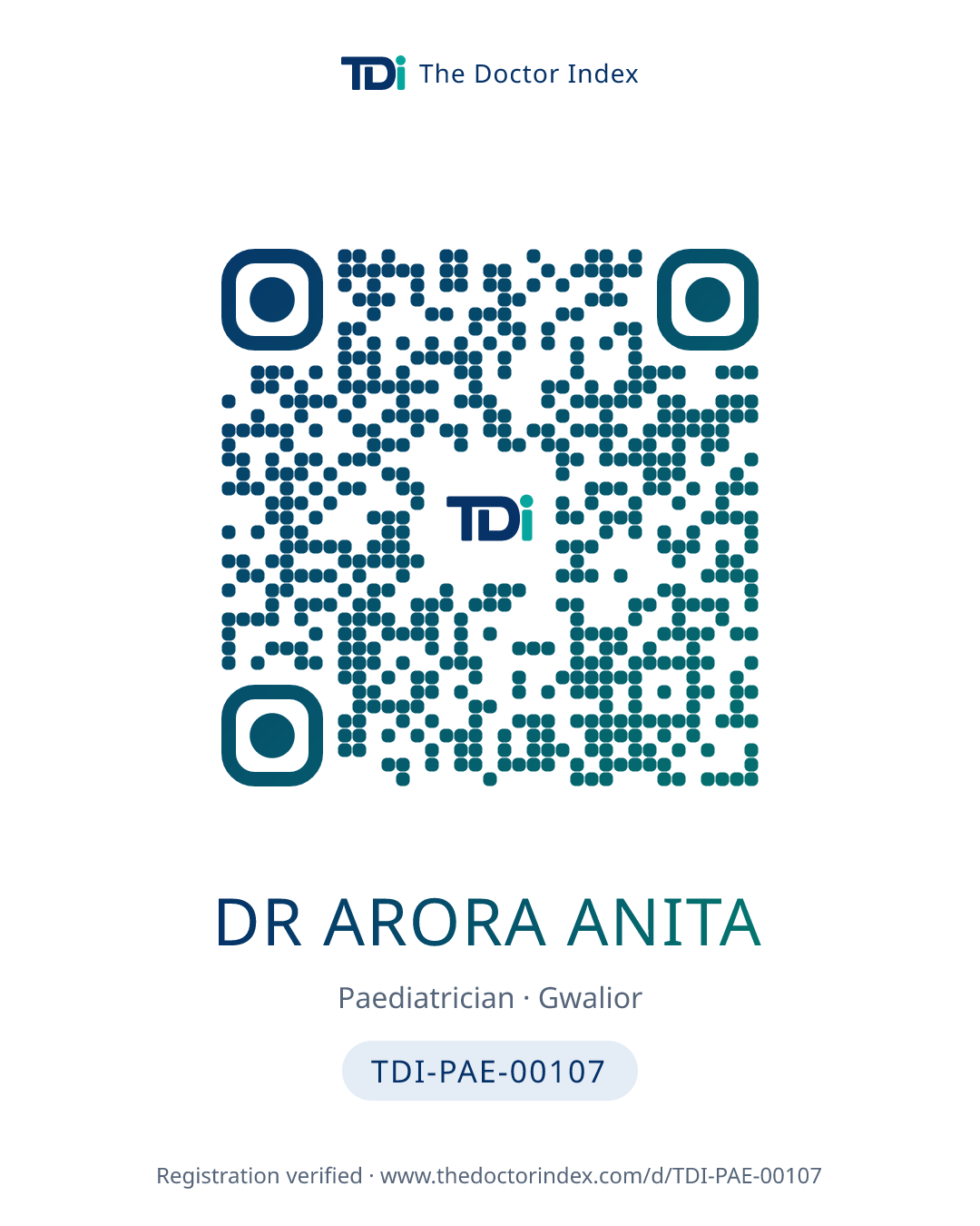 QR card for Dr Arora Anita, TDI-PAE-00107