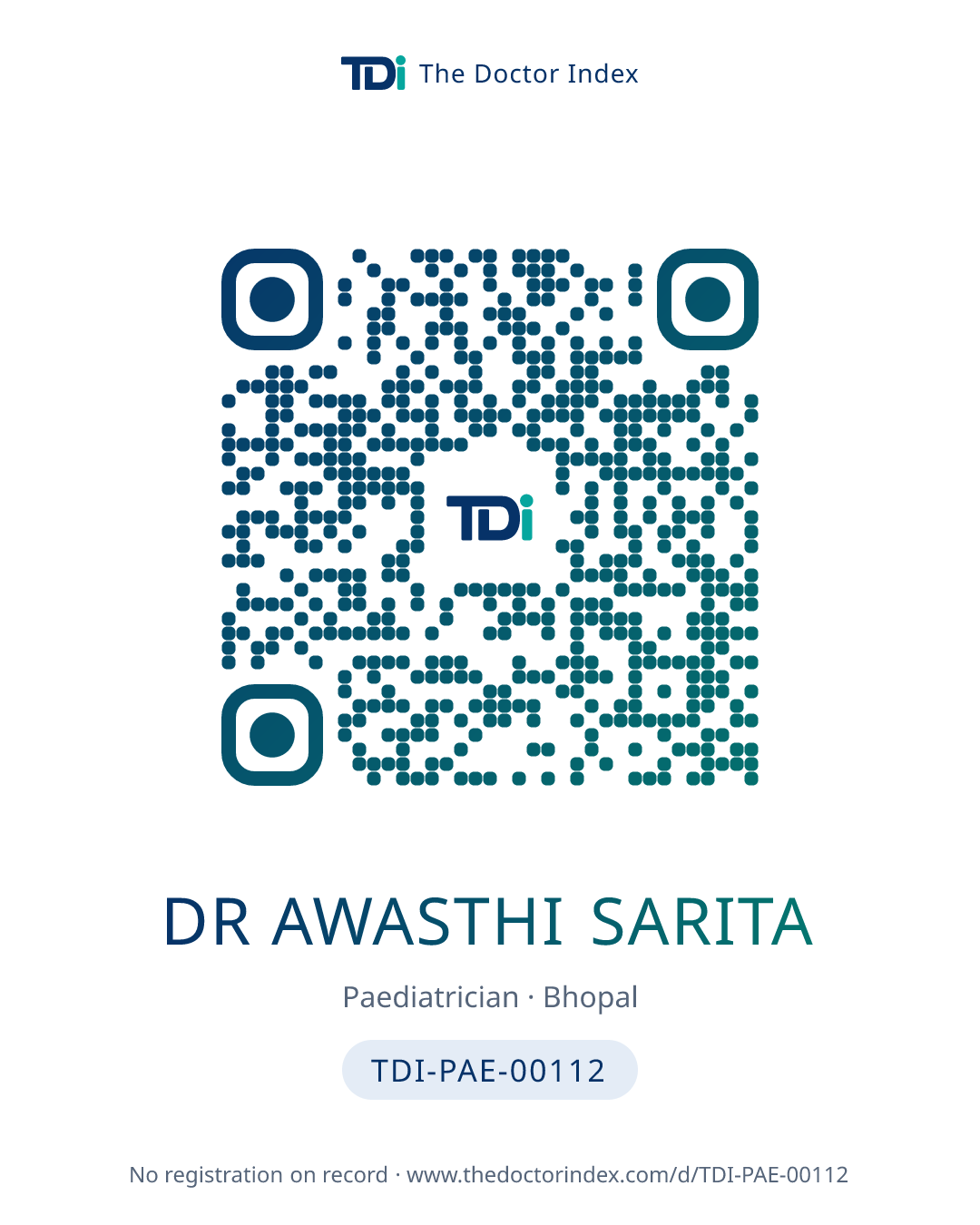 QR card for Dr Awasthi Sarita, TDI-PAE-00112