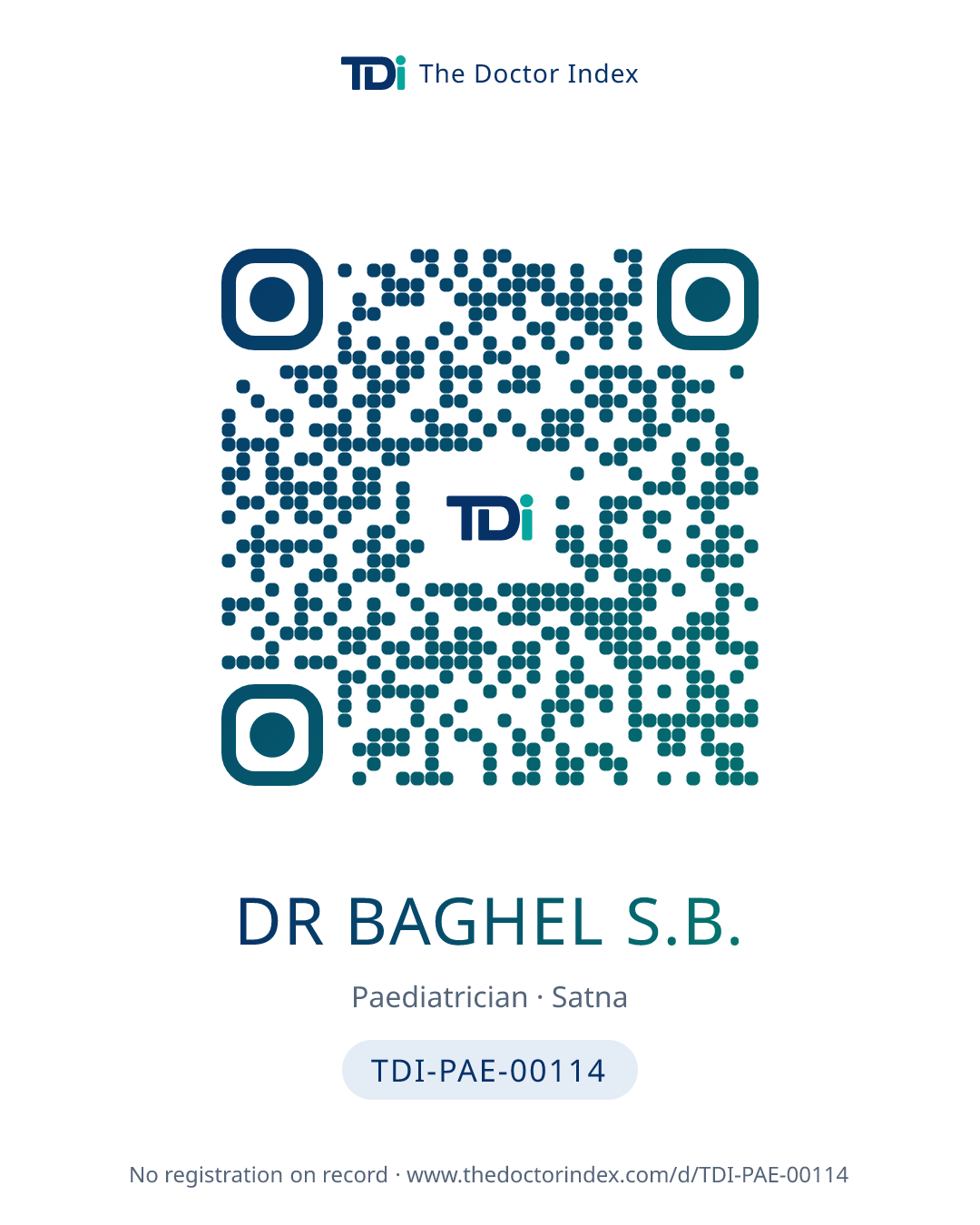 QR card for Dr Baghel S.B., TDI-PAE-00114
