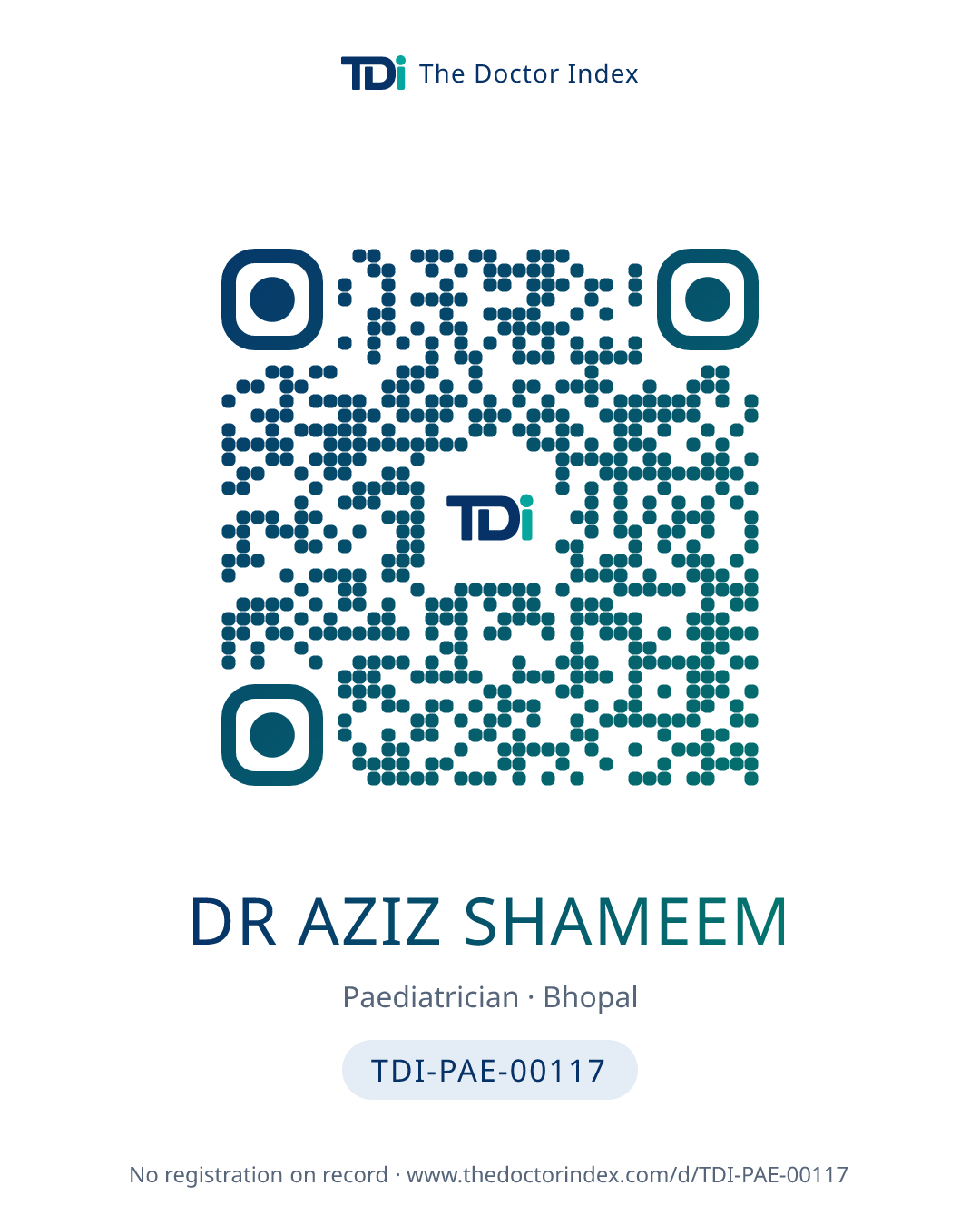 QR card for Dr Aziz Shameem, TDI-PAE-00117