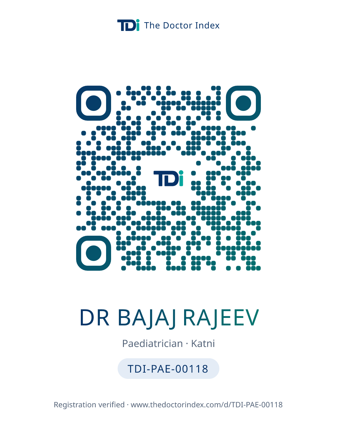 QR card for Dr Bajaj Rajeev, TDI-PAE-00118