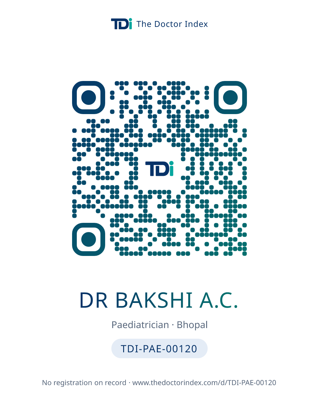 QR card for Dr Bakshi A.C., TDI-PAE-00120