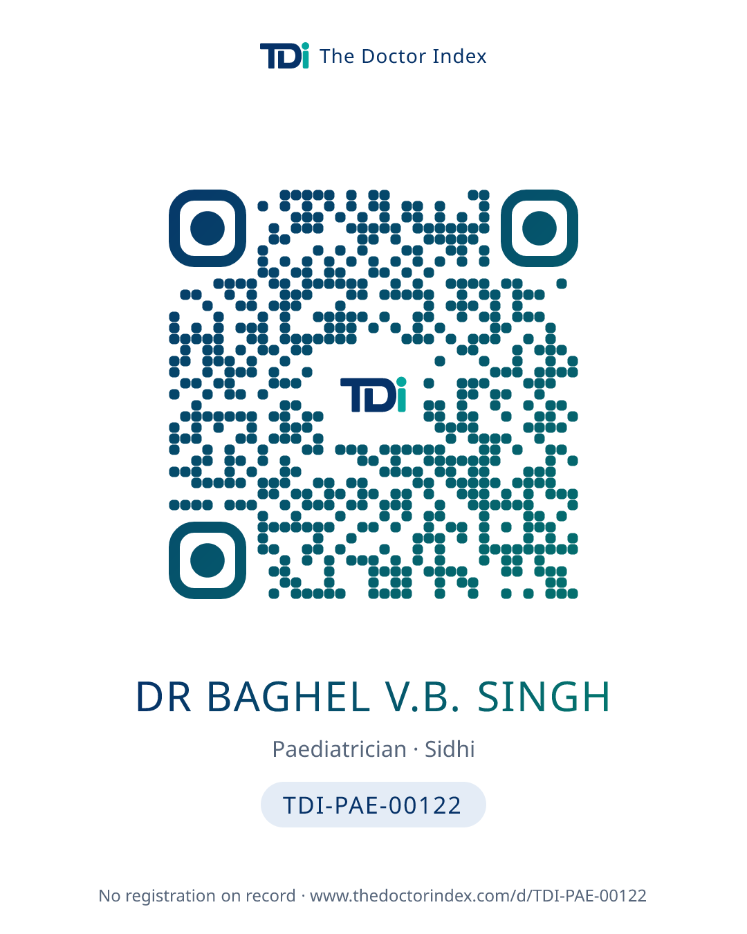 QR card for Dr Baghel V.B. Singh, TDI-PAE-00122