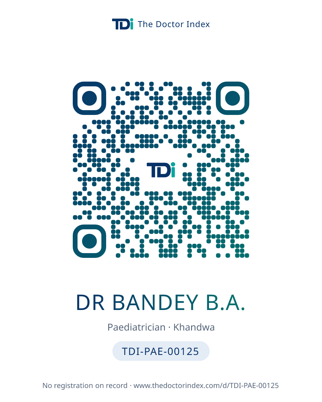 QR card for Dr Bandey B.A., TDI-PAE-00125