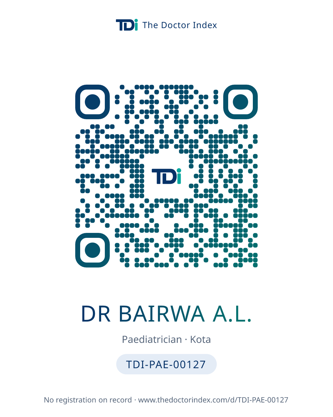 QR card for Dr Bairwa A.L., TDI-PAE-00127
