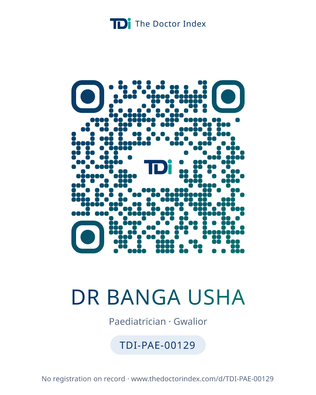 QR card for Dr Banga Usha, TDI-PAE-00129
